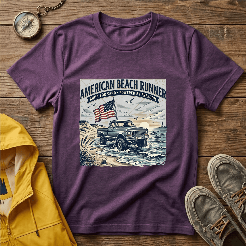 American Beach Runner T-Shirt — Vintage Jeep Flag Graphic