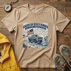 American Beach Runner T-Shirt — Vintage Jeep Flag Graphic