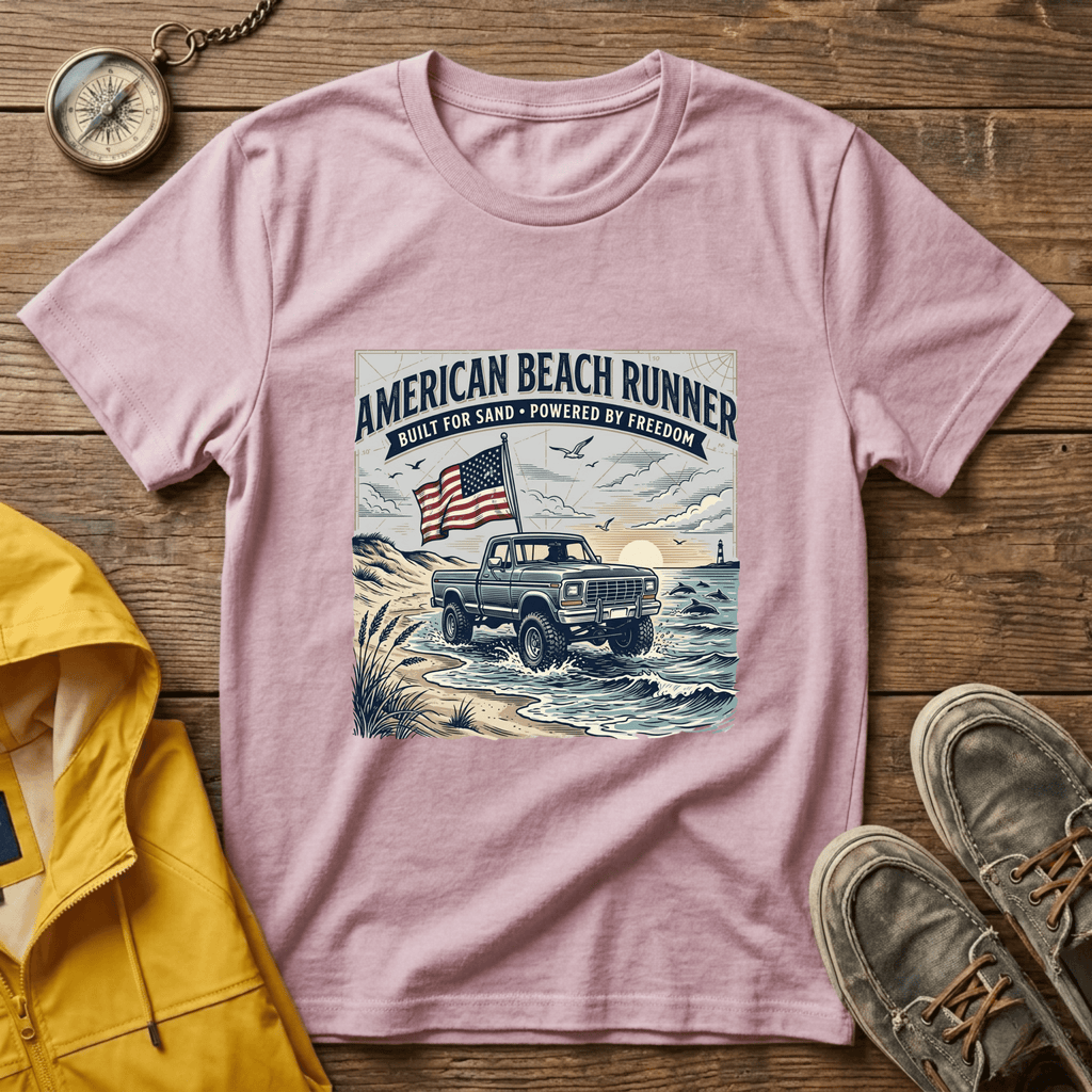 American Beach Runner T-Shirt — Vintage Jeep Flag Graphic