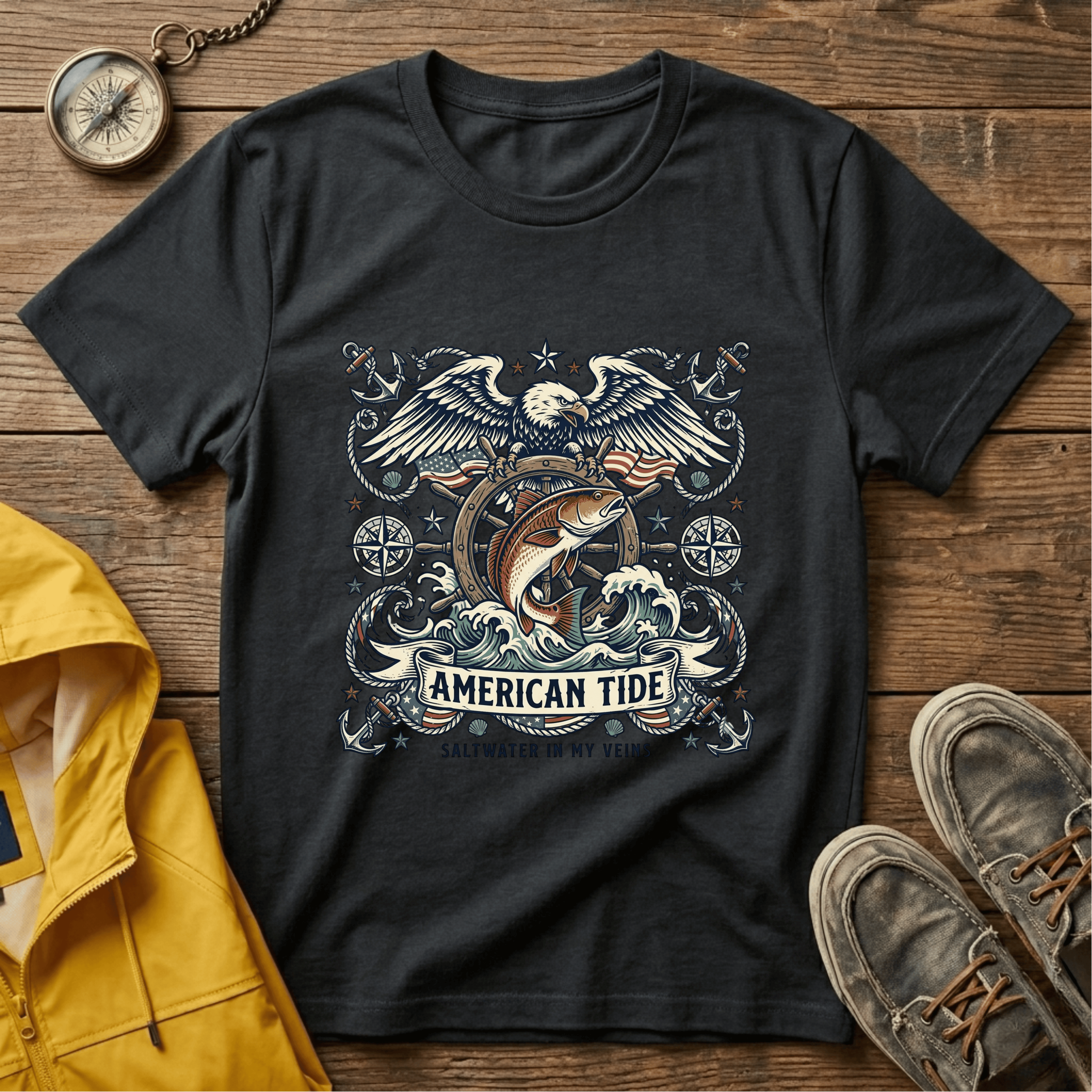 American Tide Eagle T‑Shirt — Vintage Nautical Patriotic Graphic