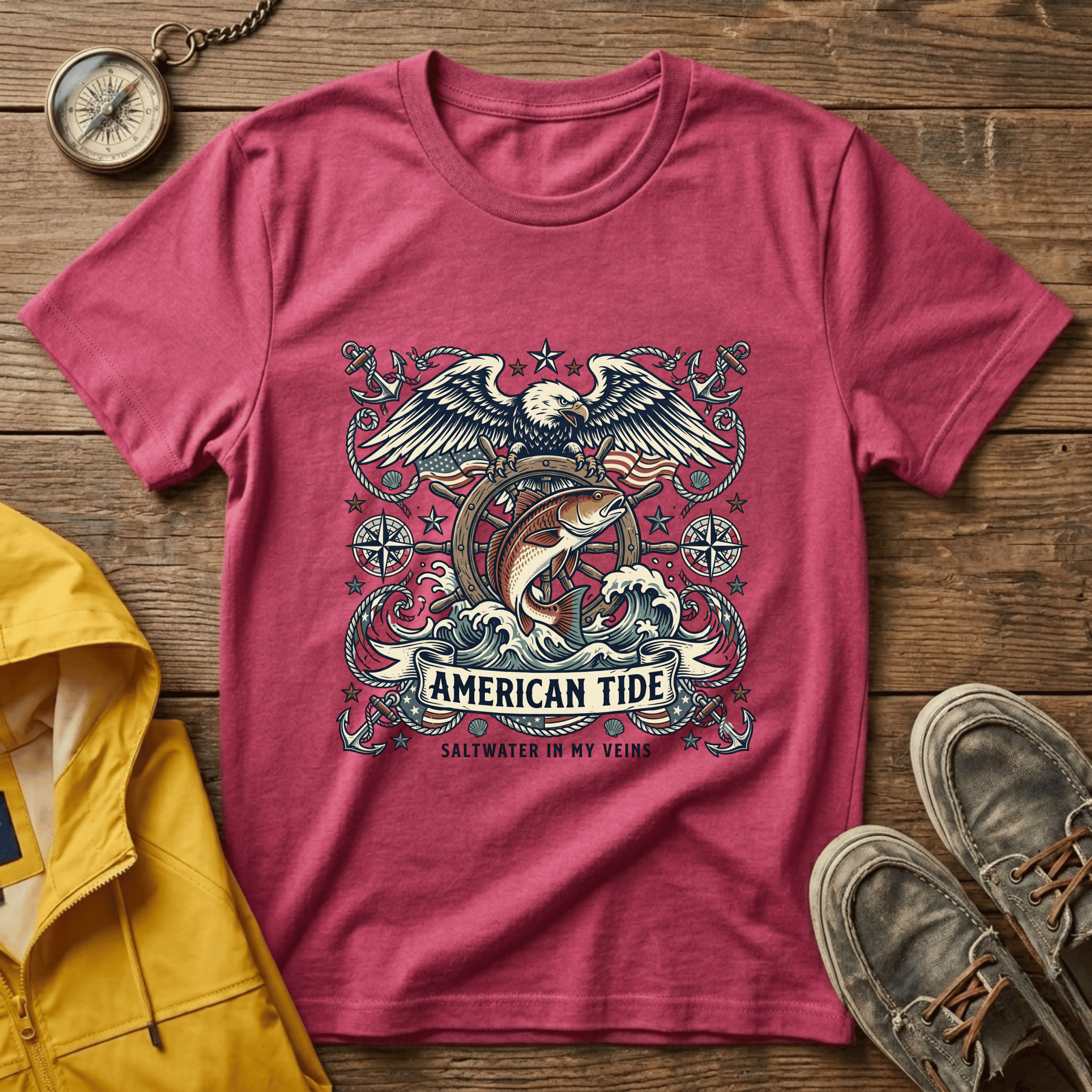 American Tide Eagle T‑Shirt — Vintage Nautical Patriotic Graphic