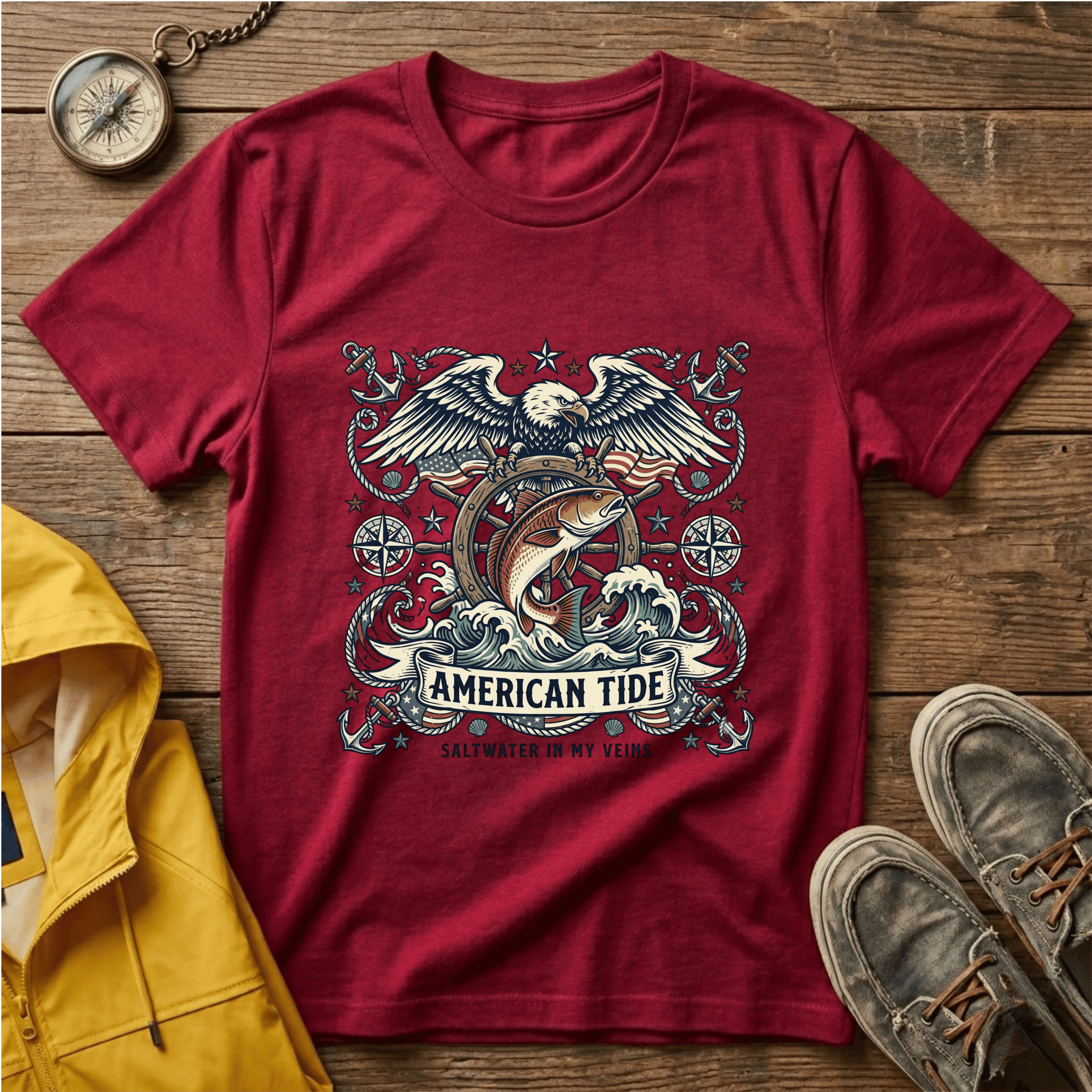 American Tide Eagle T‑Shirt — Vintage Nautical Patriotic Graphic