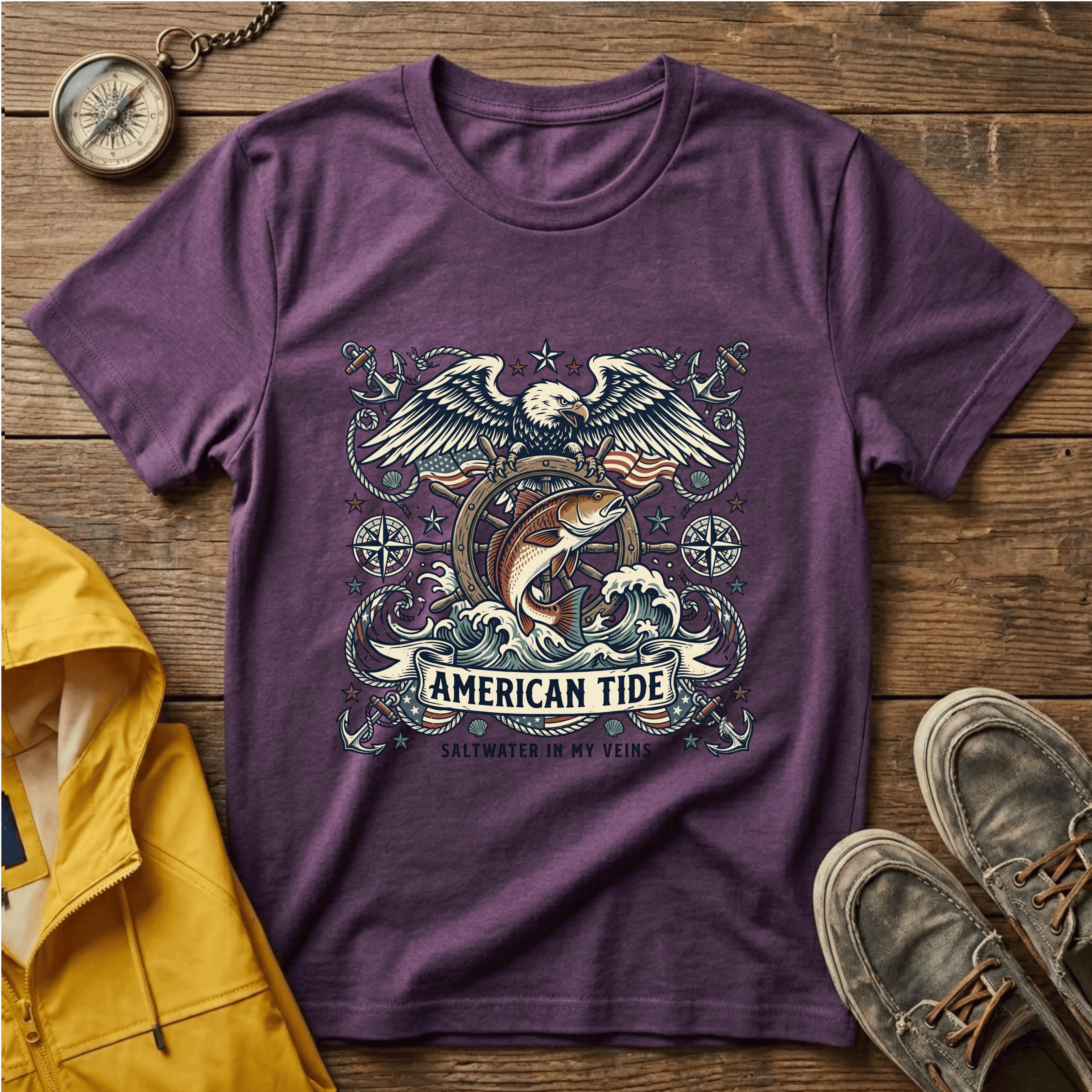 American Tide Eagle T‑Shirt — Vintage Nautical Patriotic Graphic
