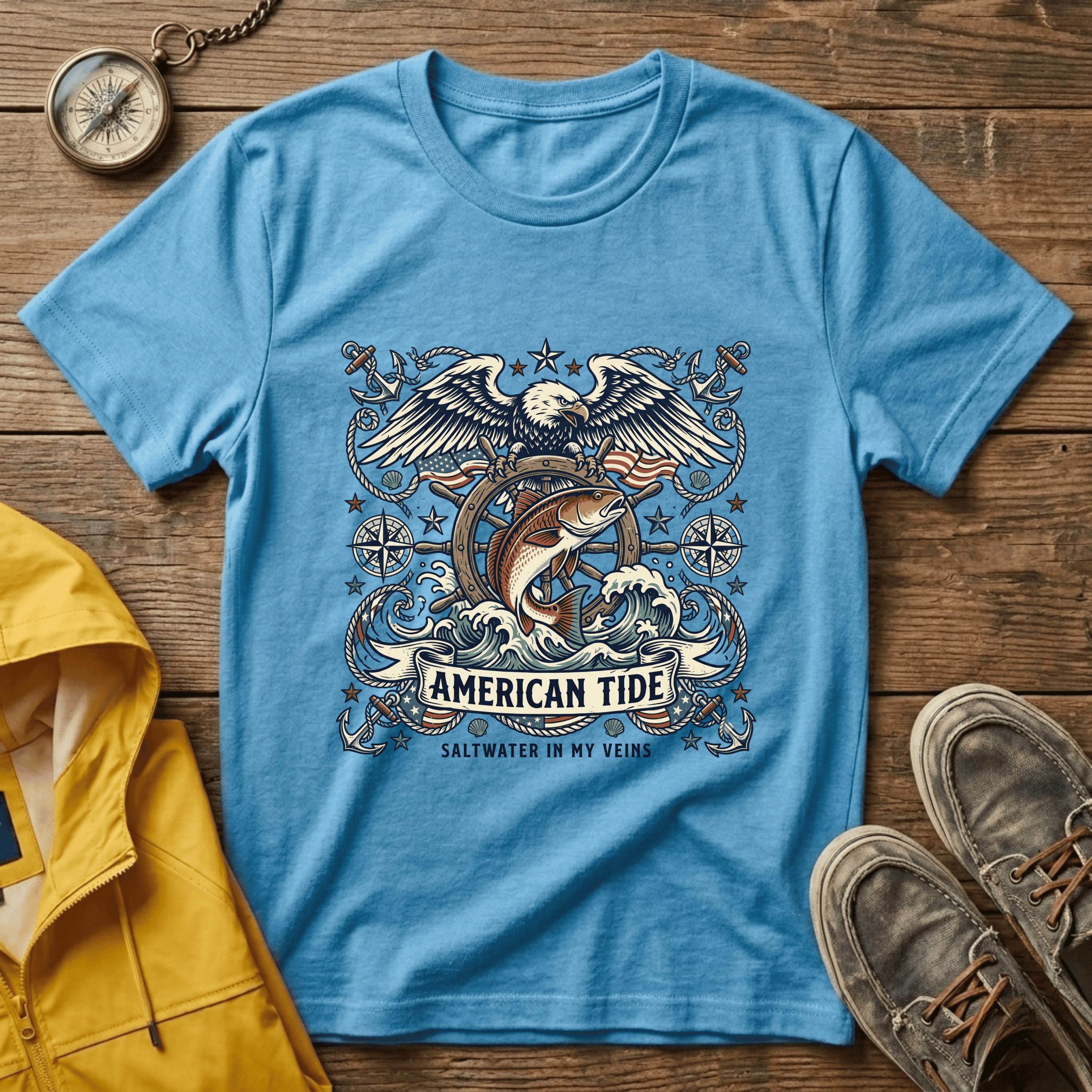 American Tide Eagle T‑Shirt — Vintage Nautical Patriotic Graphic