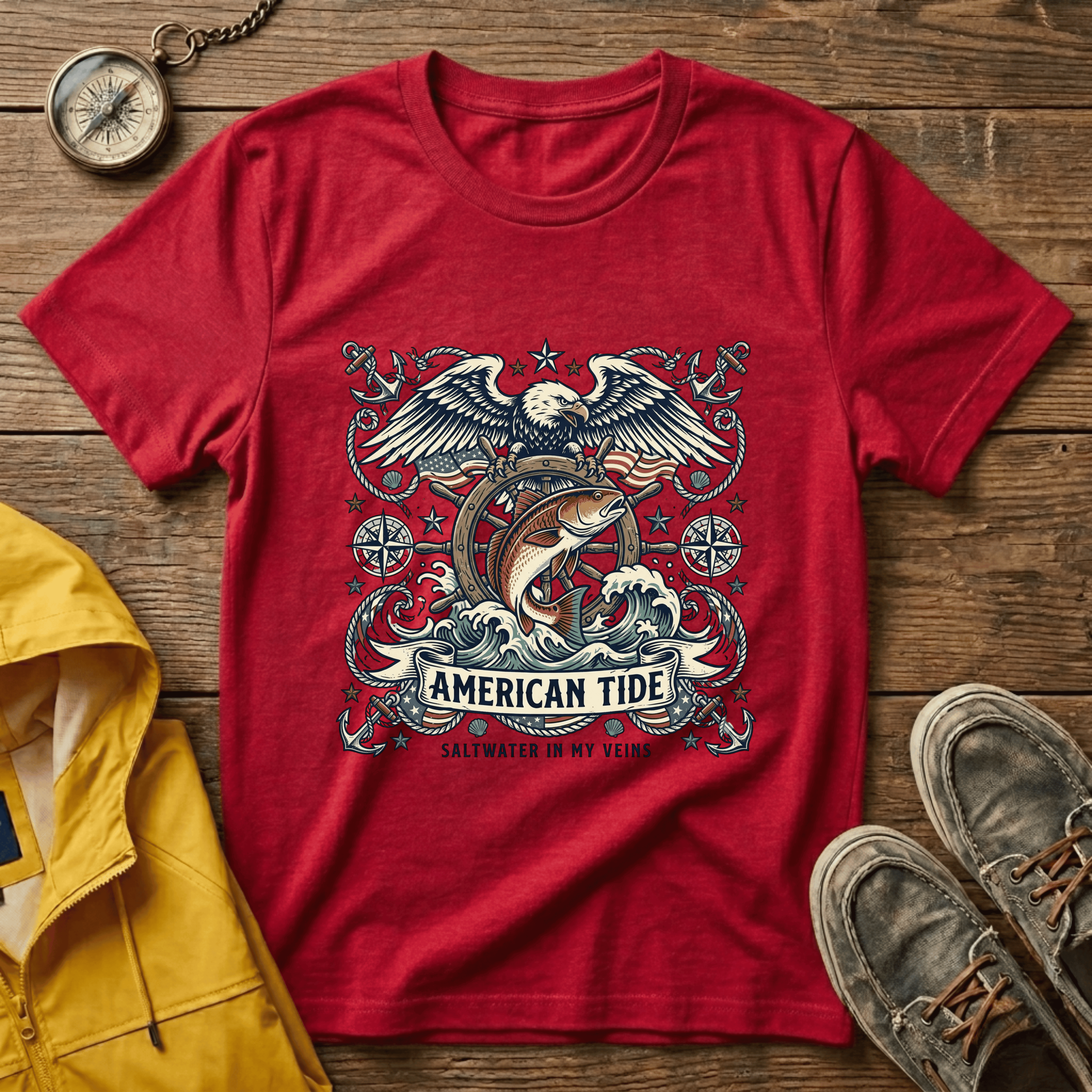 American Tide Eagle T‑Shirt — Vintage Nautical Patriotic Graphic