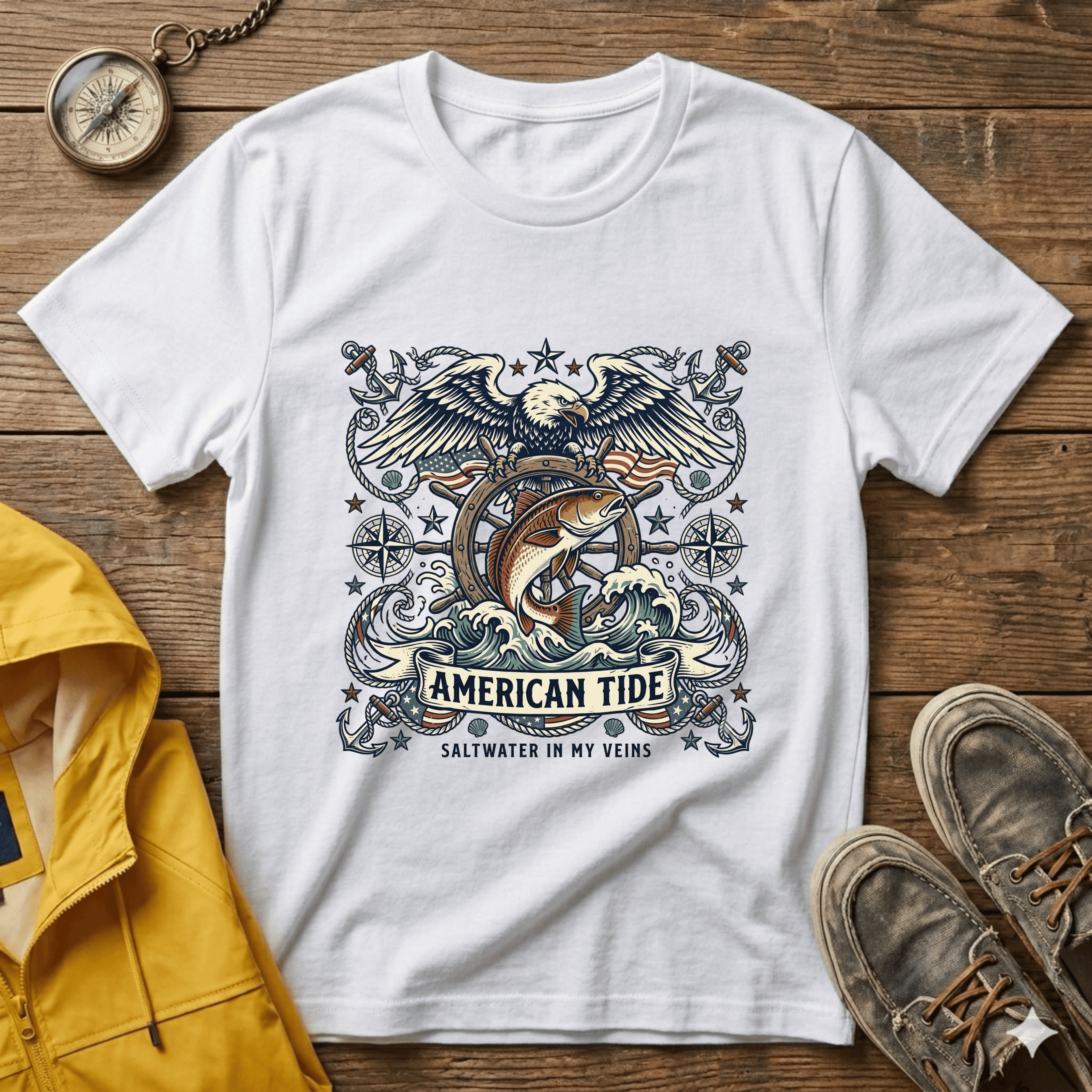 American Tide Eagle T‑Shirt — Vintage Nautical Patriotic Graphic