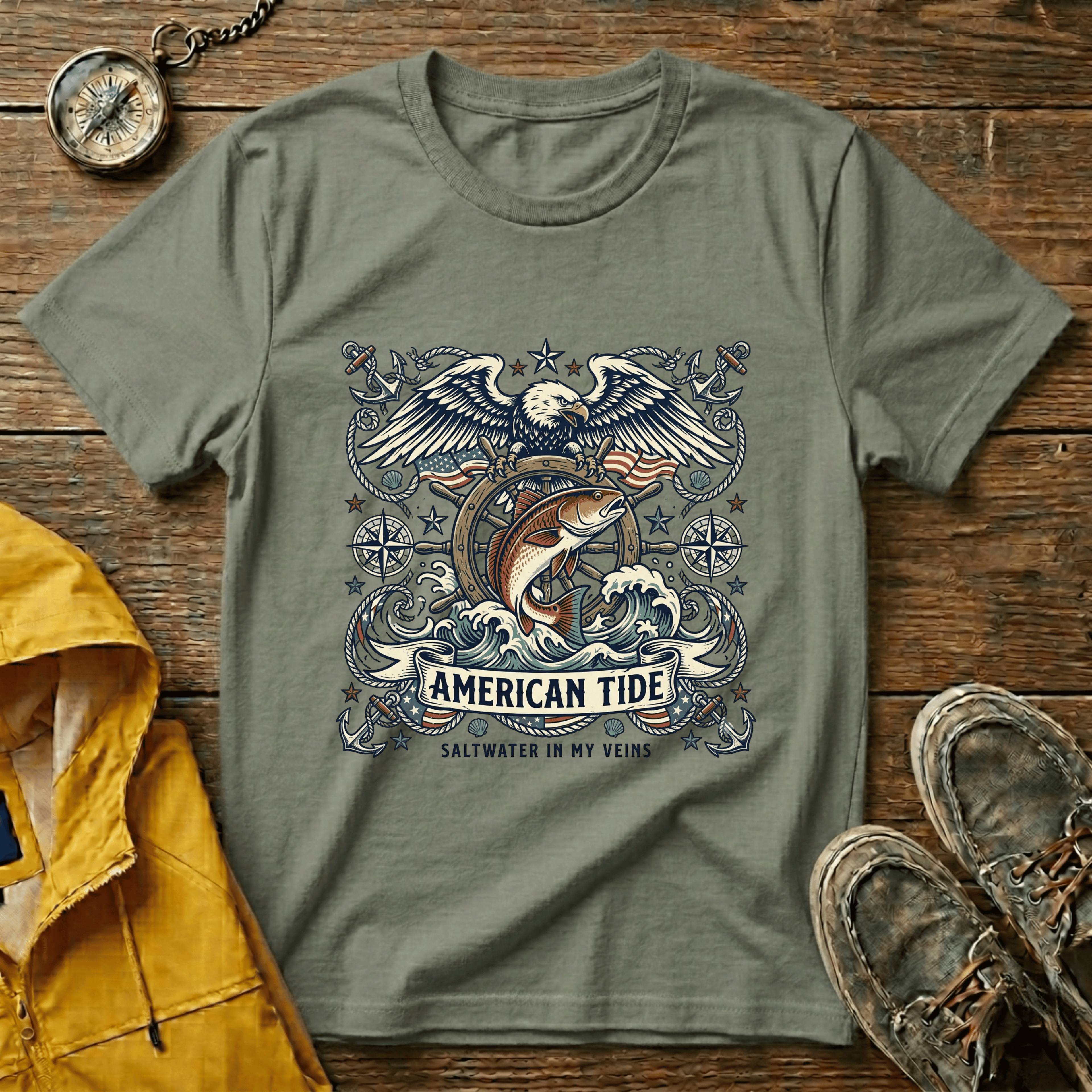 American Tide Eagle T‑Shirt — Vintage Nautical Patriotic Graphic