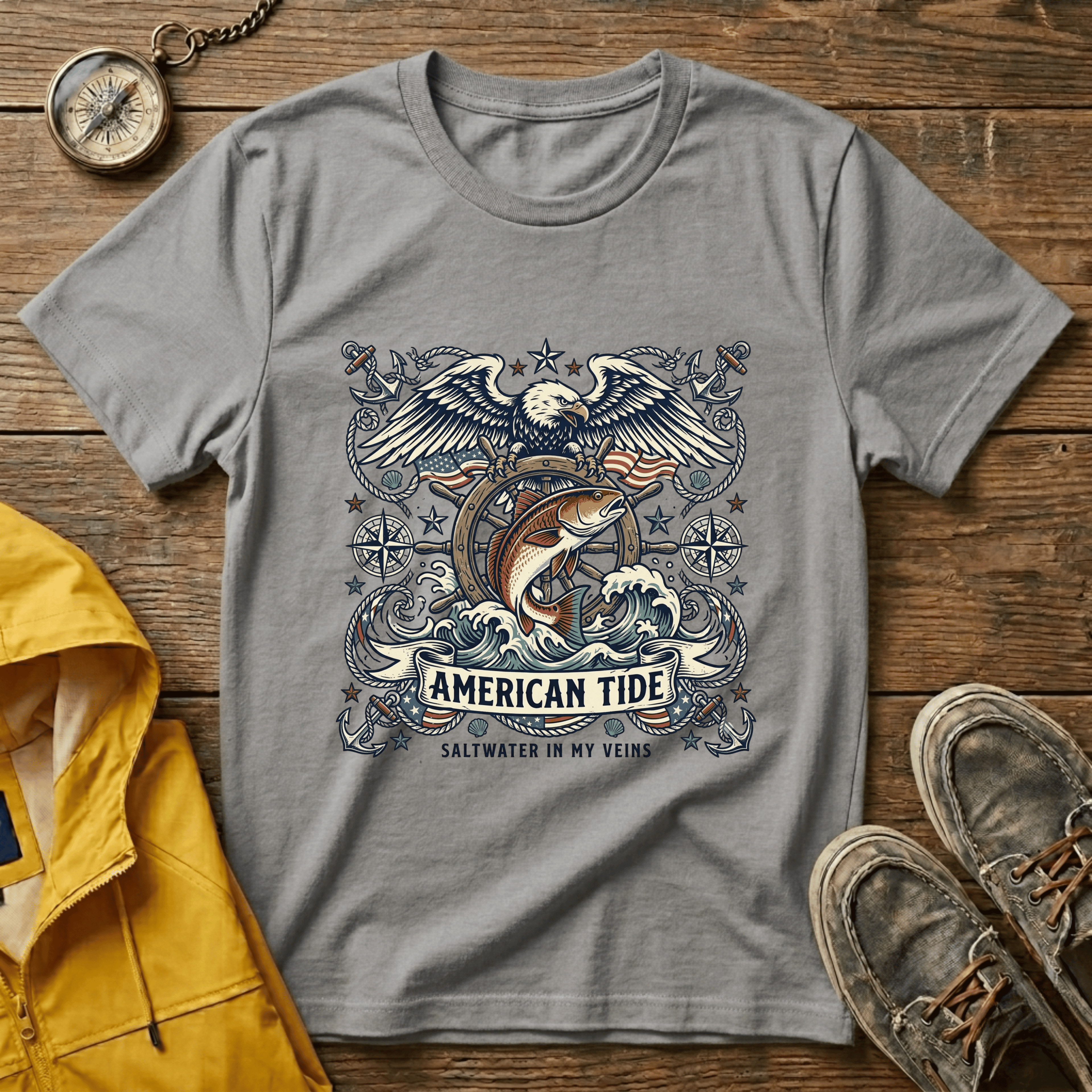 American Tide Eagle T‑Shirt — Vintage Nautical Patriotic Graphic