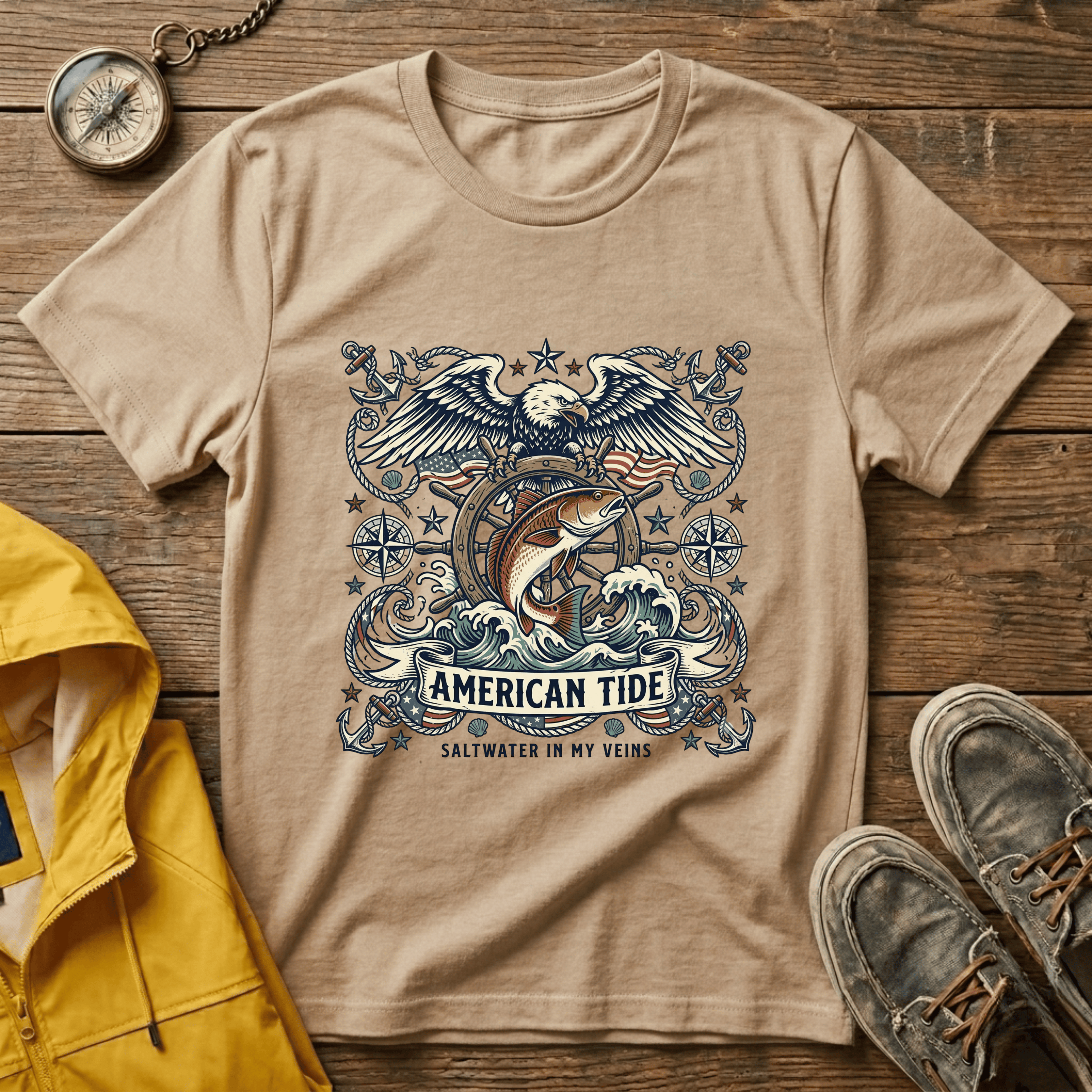 American Tide Eagle T‑Shirt — Vintage Nautical Patriotic Graphic