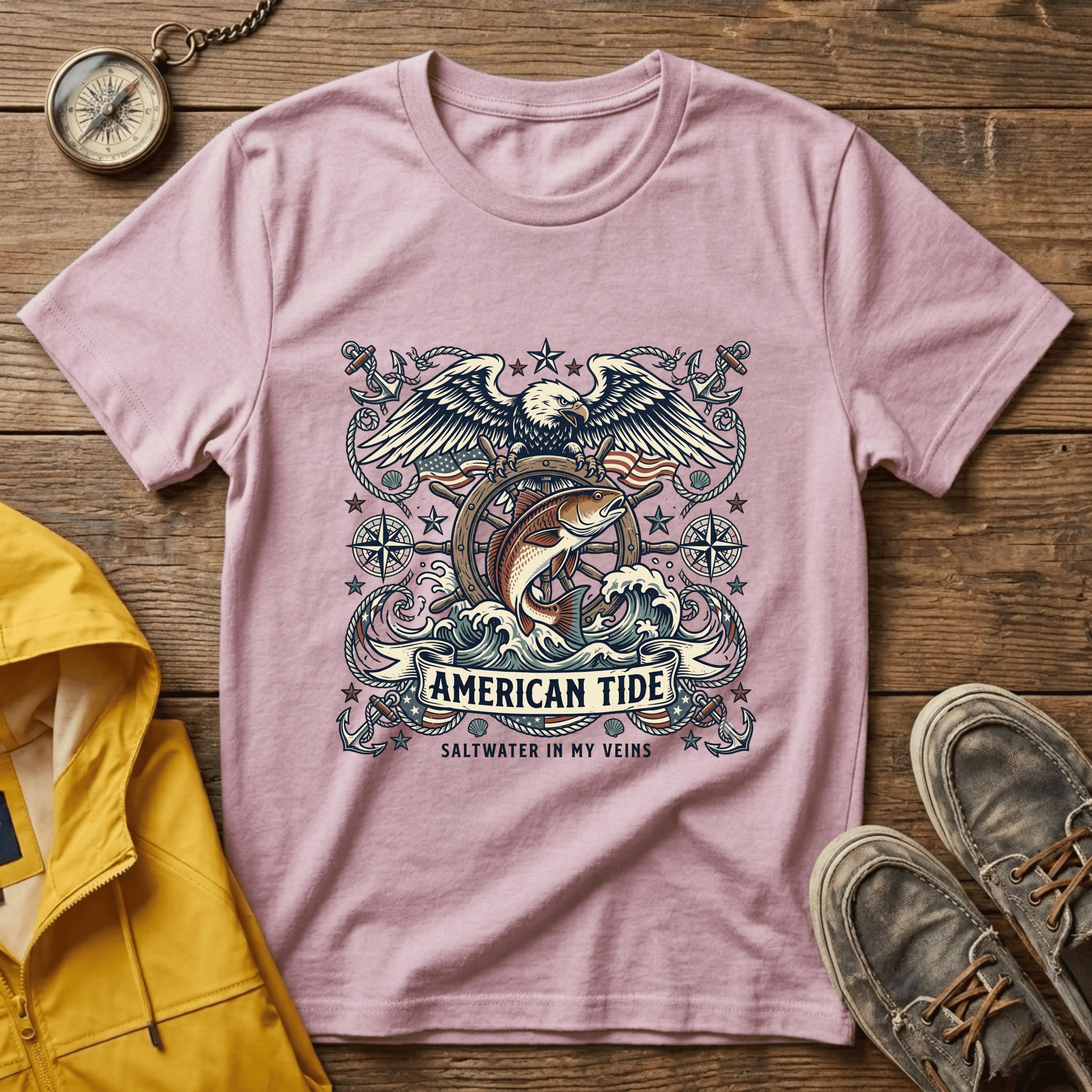 American Tide Eagle T‑Shirt — Vintage Nautical Patriotic Graphic