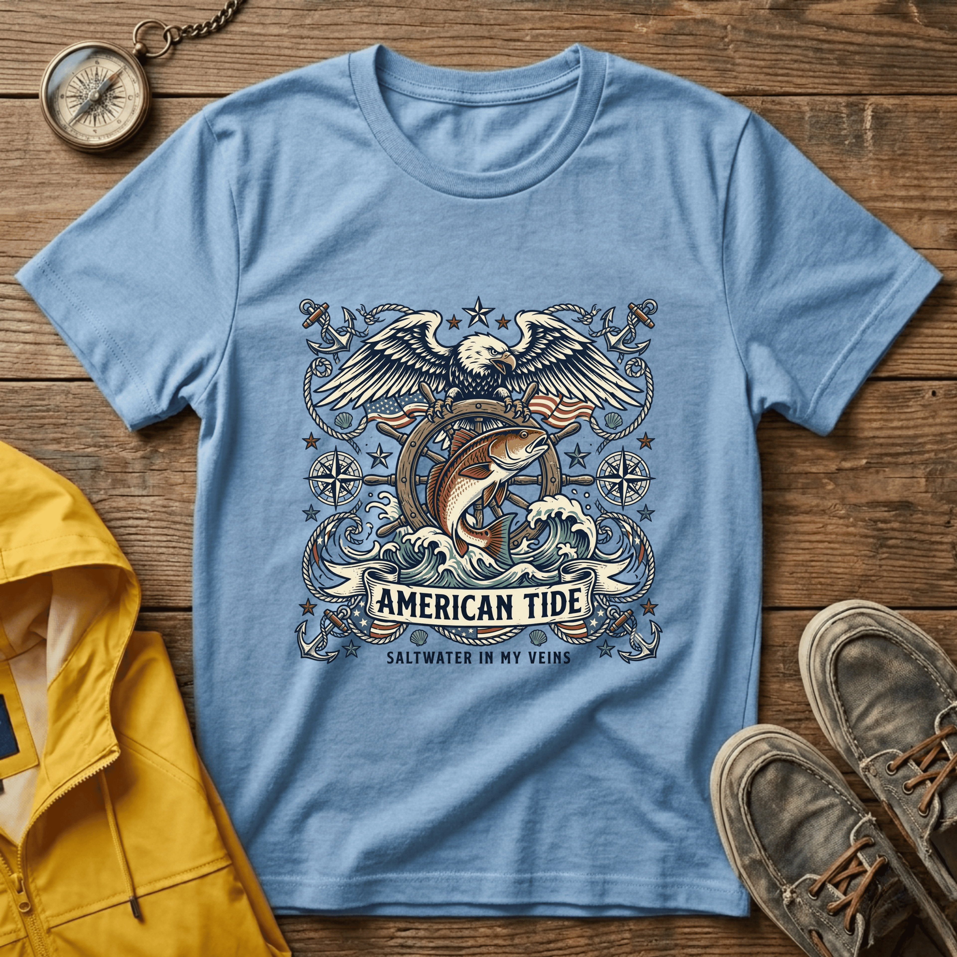 American Tide Eagle T‑Shirt — Vintage Nautical Patriotic Graphic