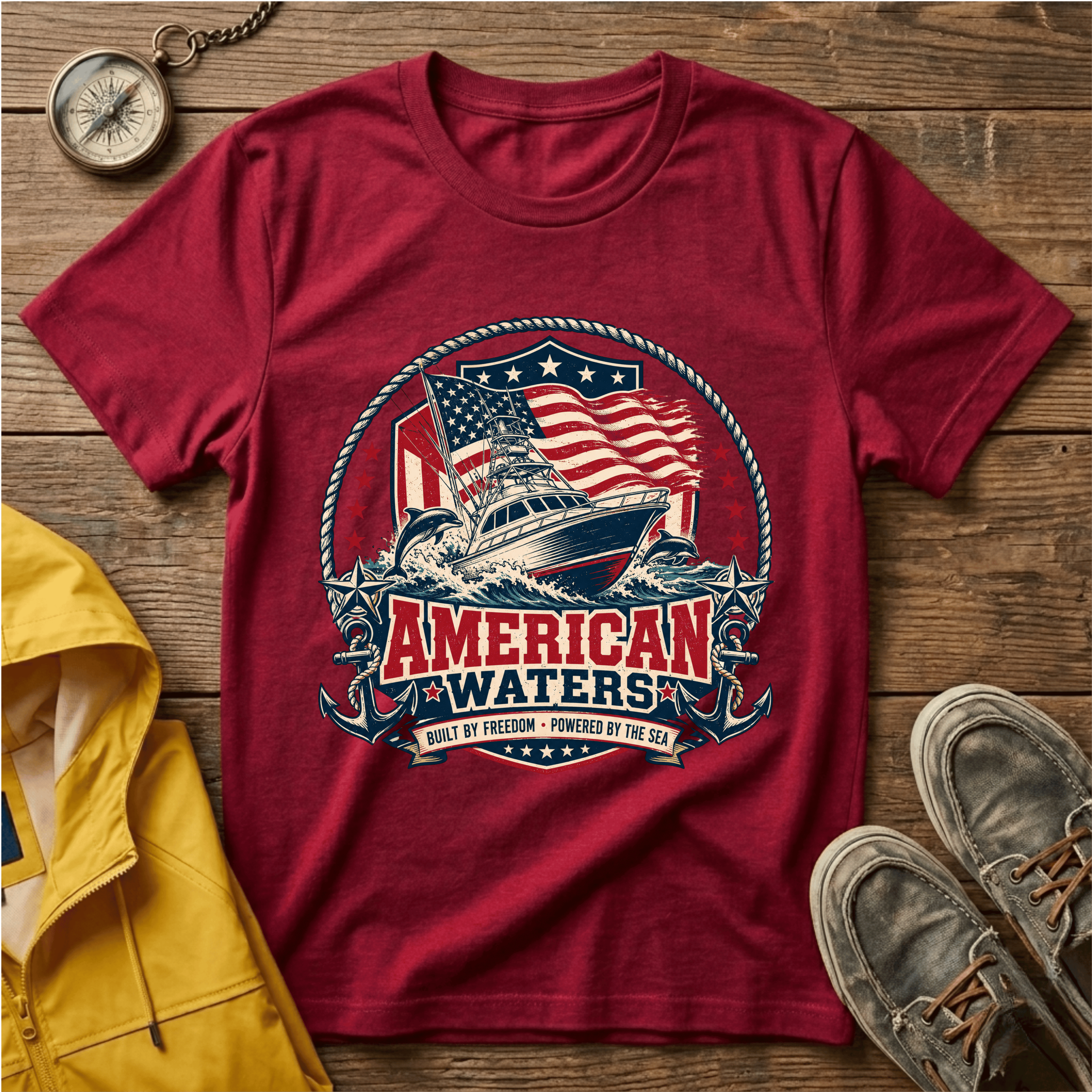 Boat T-Shirt — "American Waters" Patriotic Fishing & Boating Tee