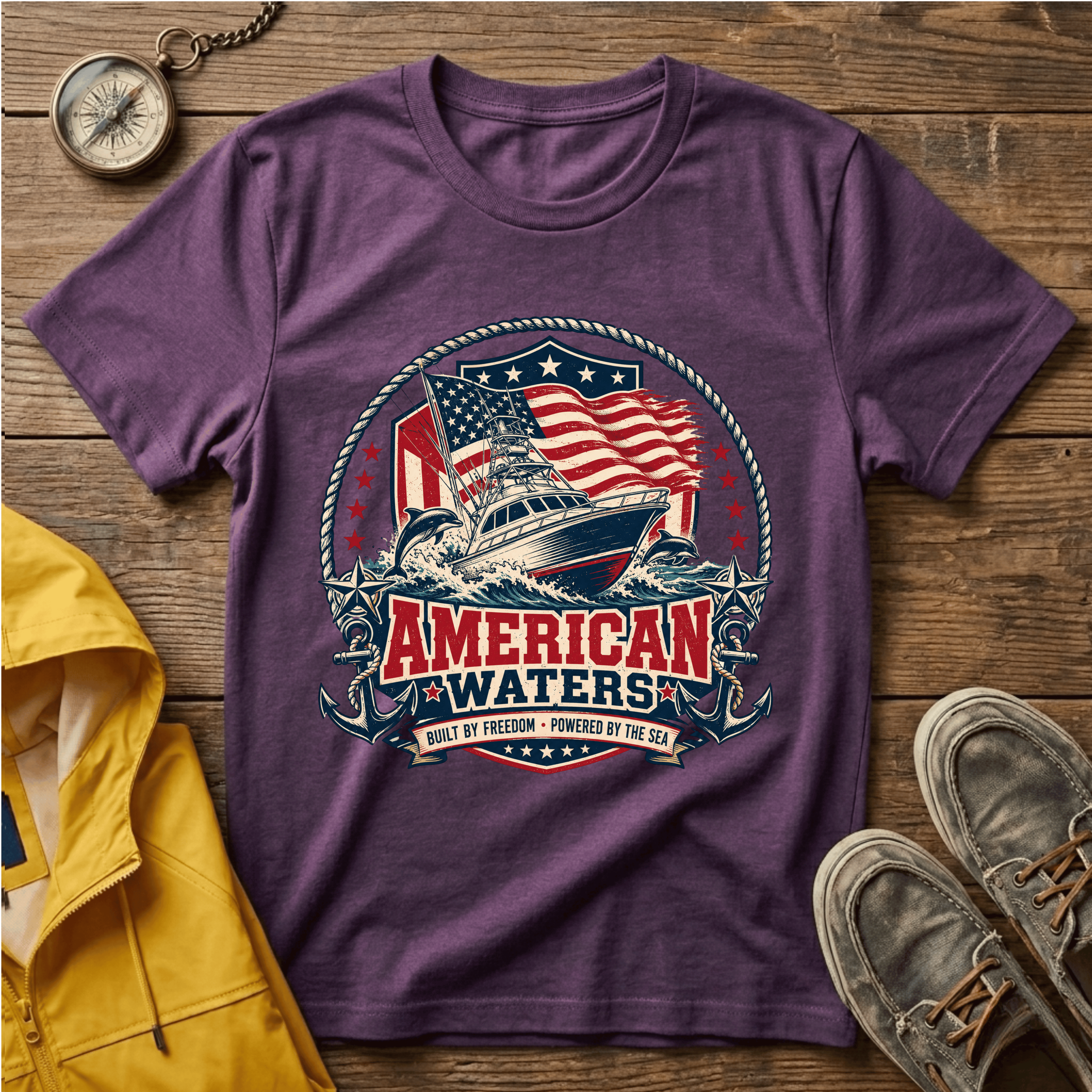 Boat T-Shirt — "American Waters" Patriotic Fishing & Boating Tee