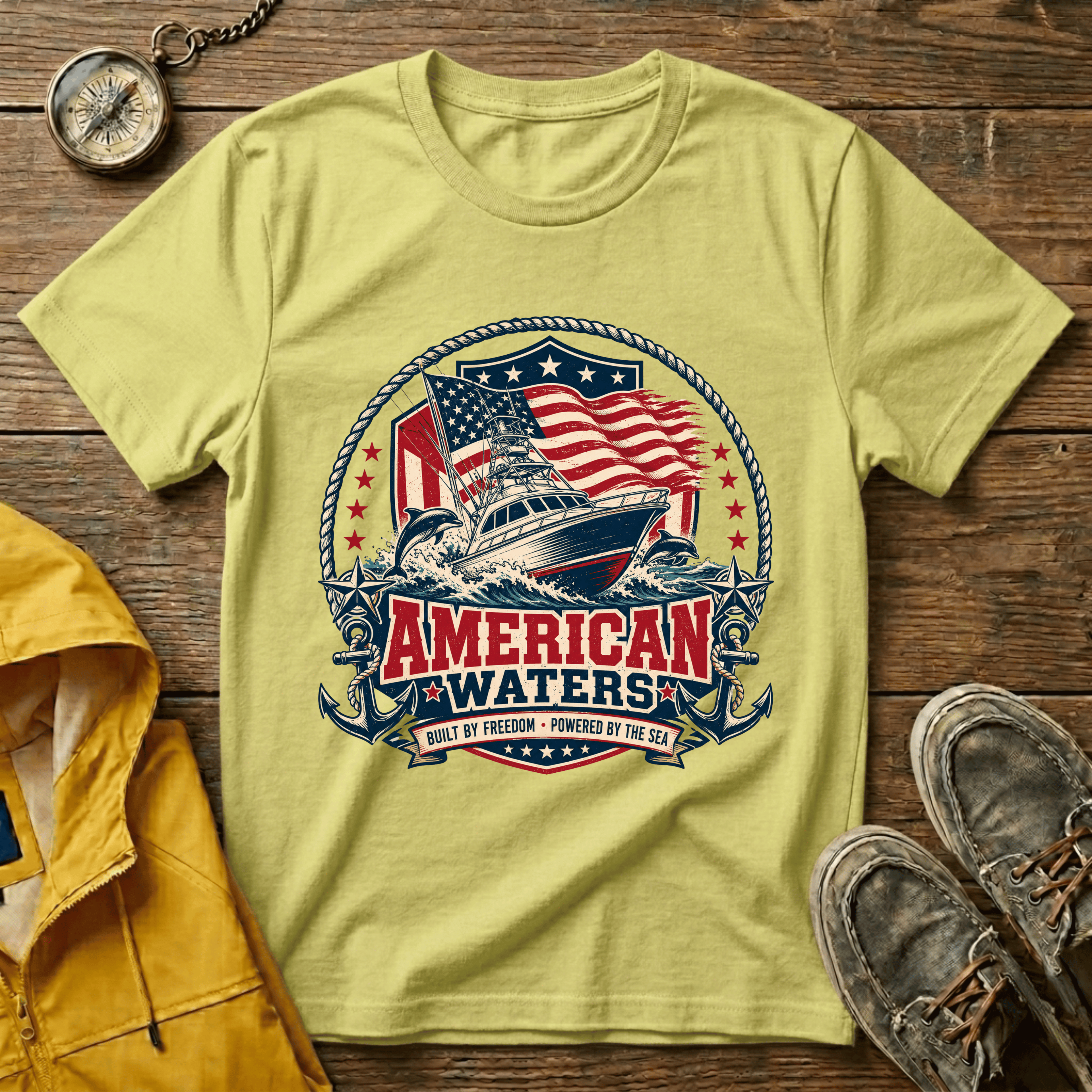 Boat T-Shirt — "American Waters" Patriotic Fishing & Boating Tee