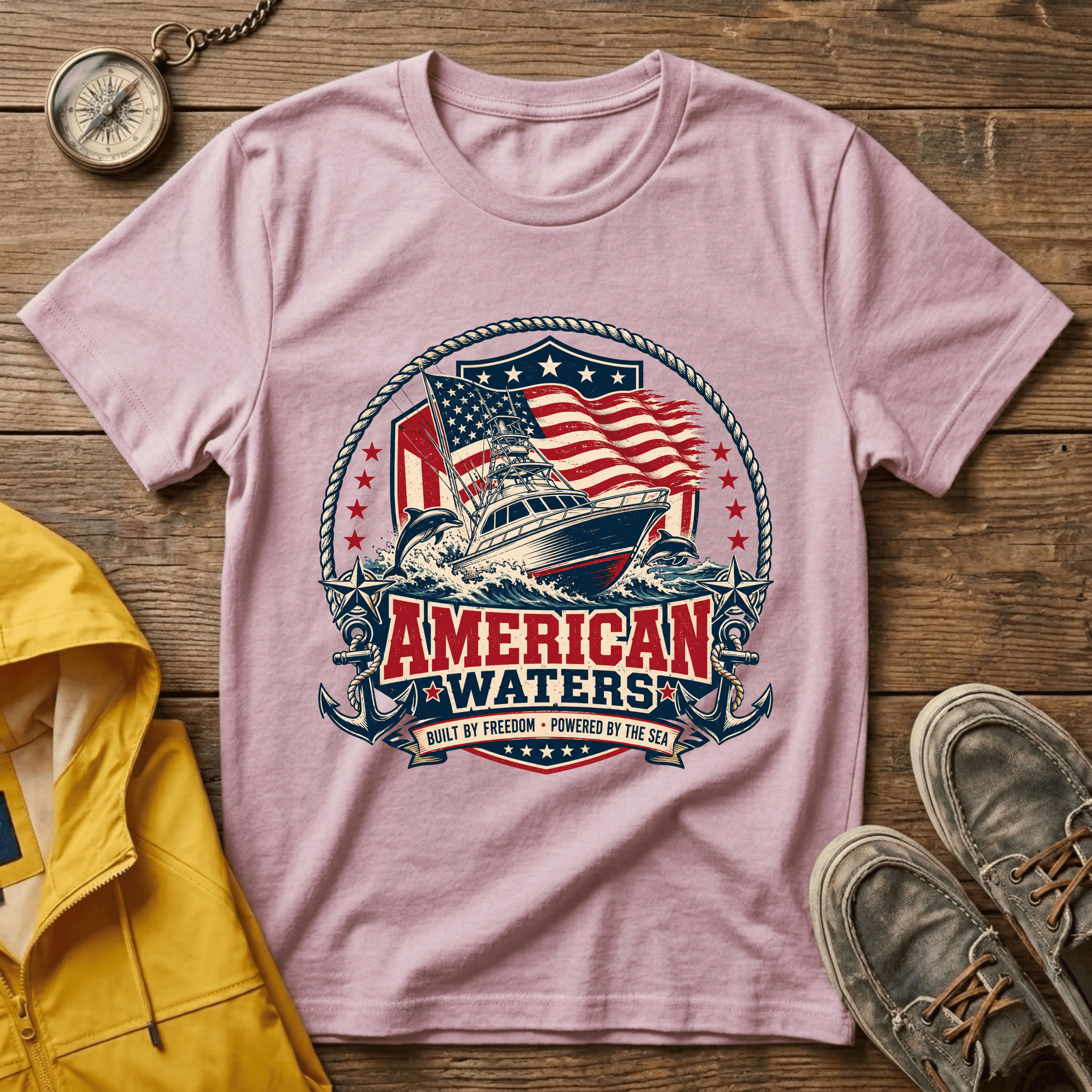 Boat T-Shirt — "American Waters" Patriotic Fishing & Boating Tee