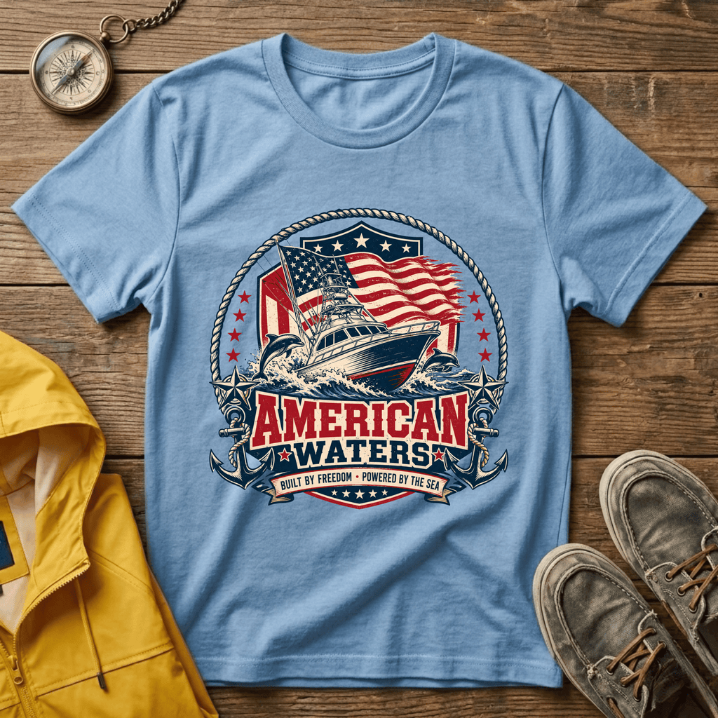Boat T-Shirt — "American Waters" Patriotic Fishing & Boating Tee