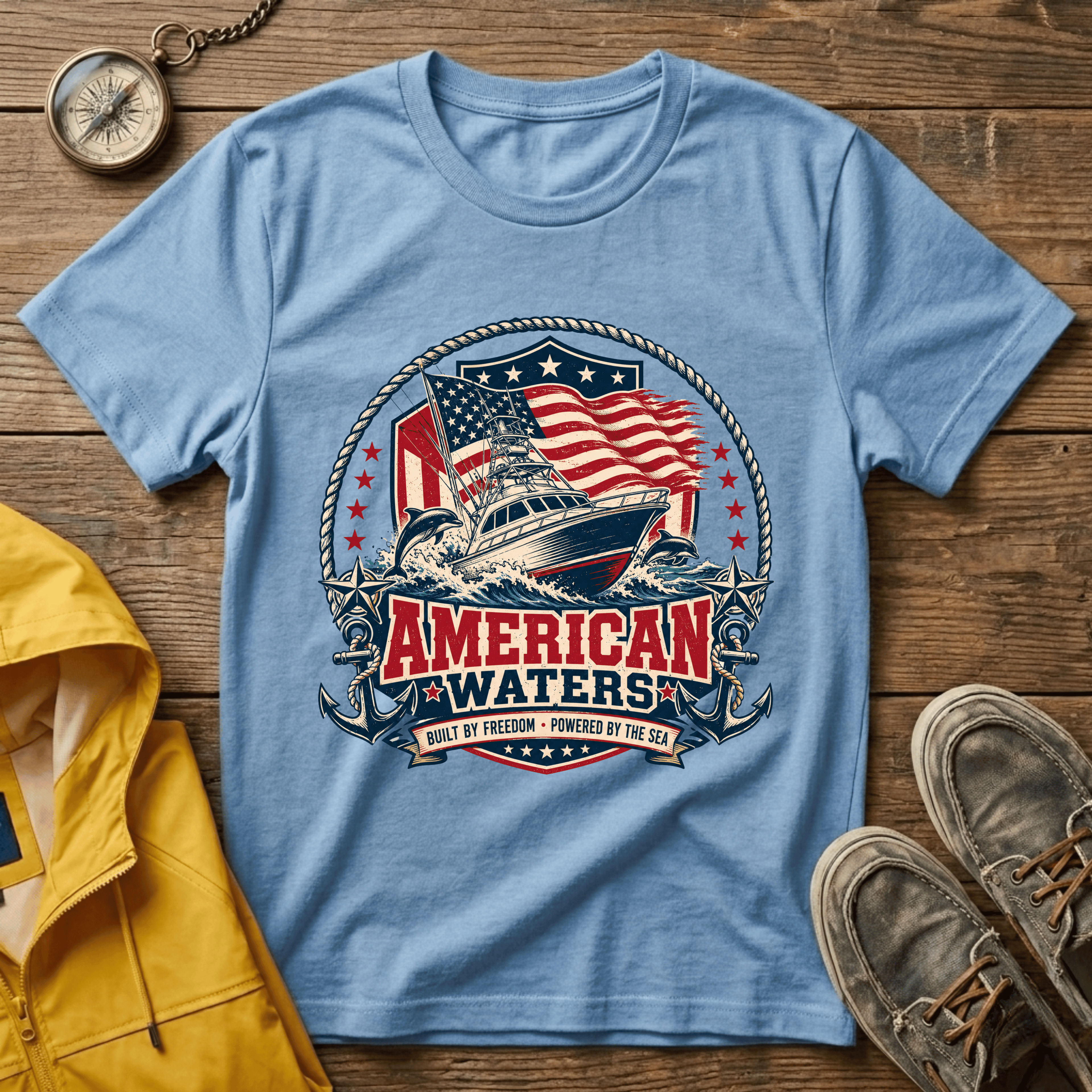 Boat T-Shirt — "American Waters" Patriotic Fishing & Boating Tee