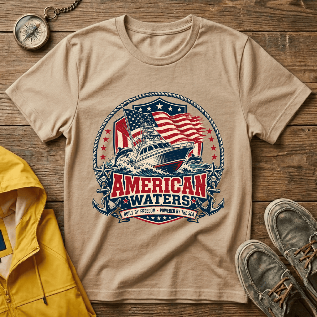 Boat T-Shirt — "American Waters" Patriotic Fishing & Boating Tee