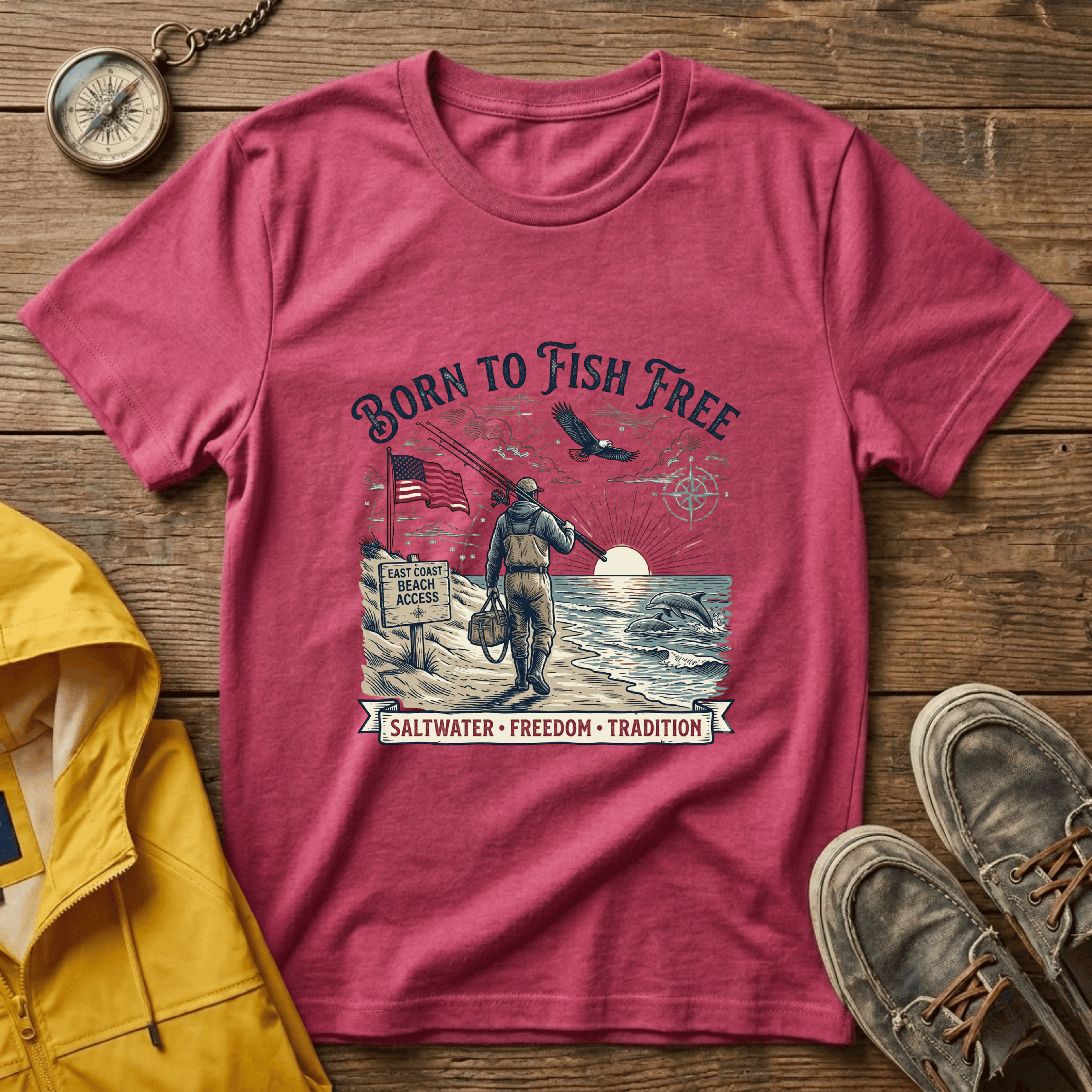 Born to Fish Free T-Shirt — Patriotic Saltwater Fishing Tee