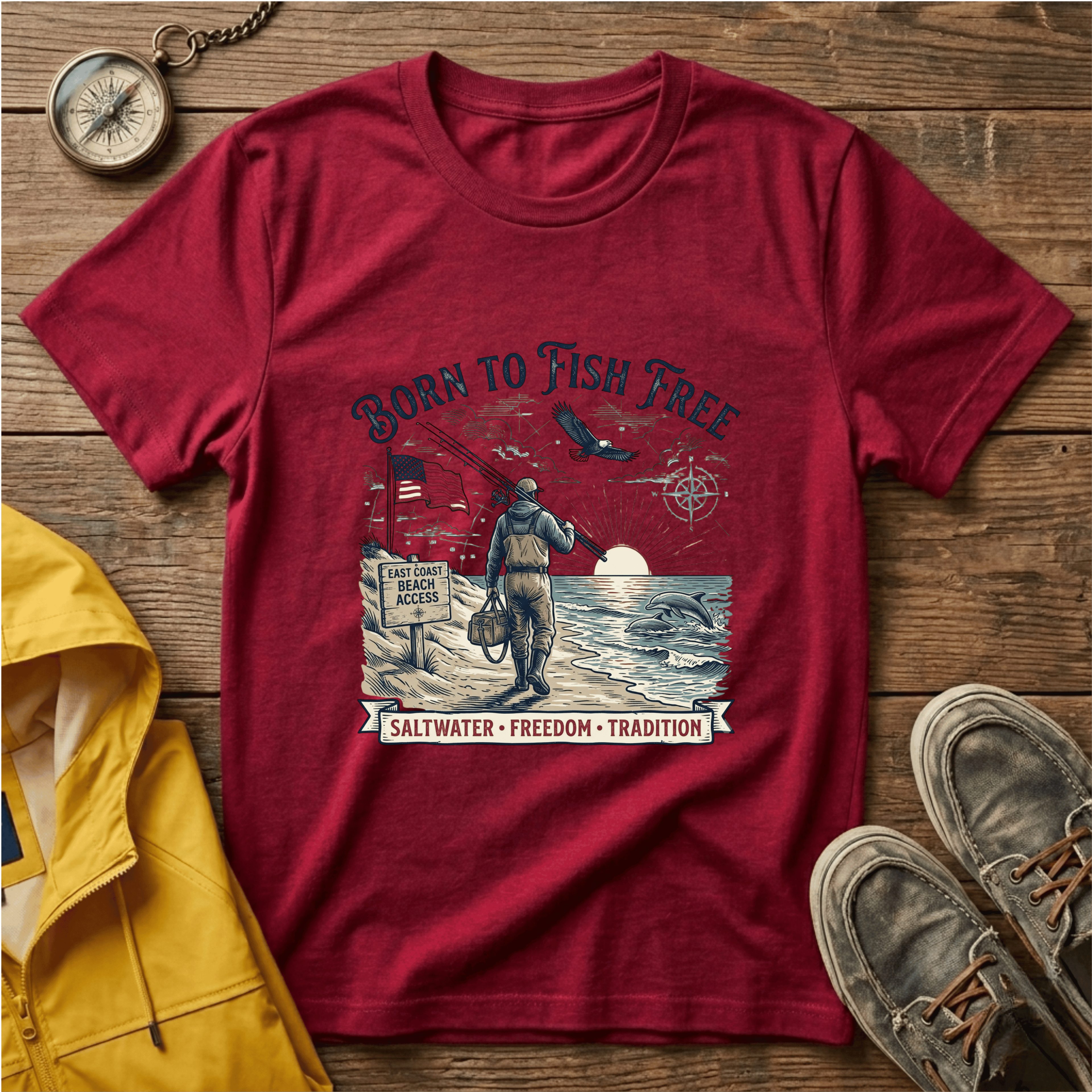 Born to Fish Free T-Shirt — Patriotic Saltwater Fishing Tee