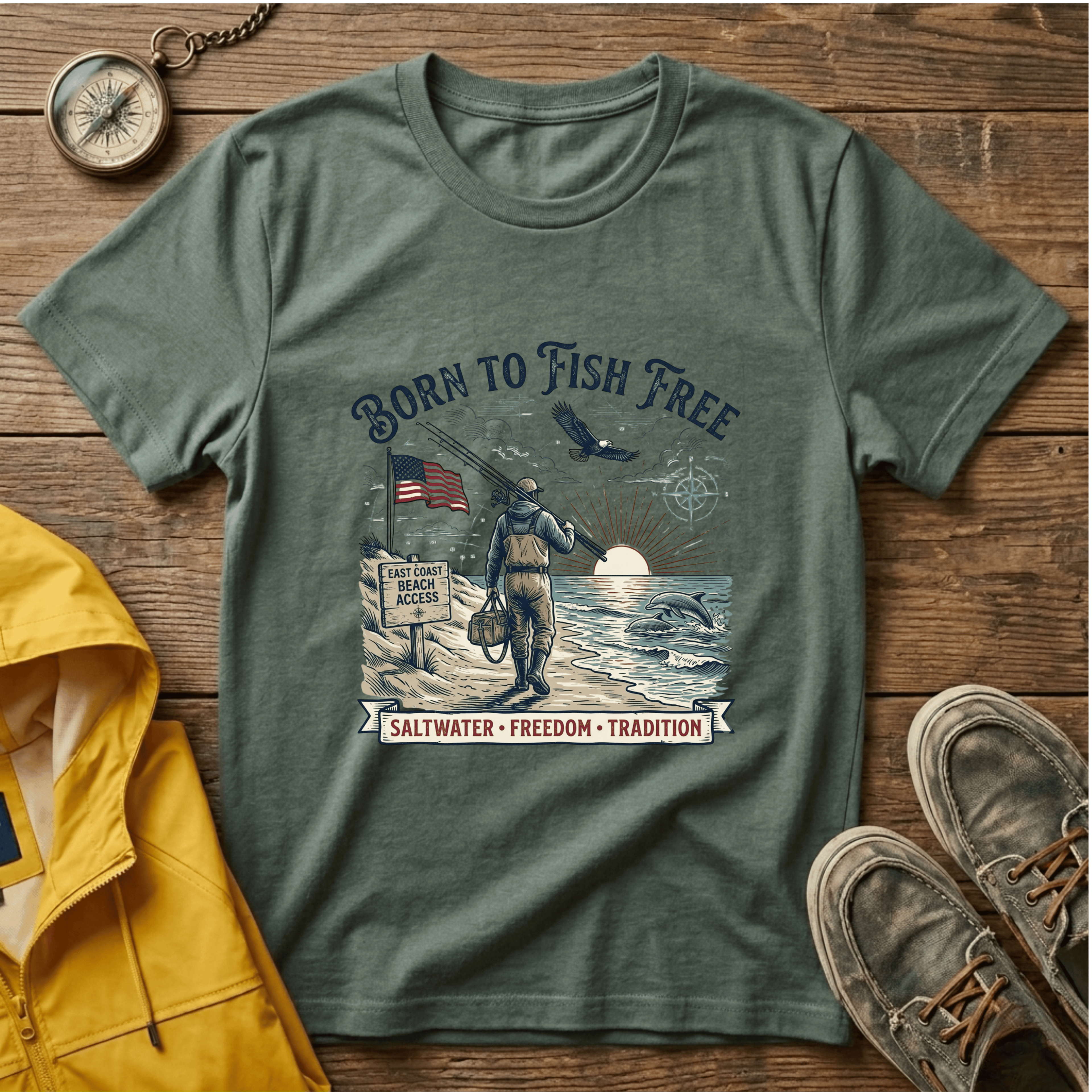 Born to Fish Free T-Shirt — Patriotic Saltwater Fishing Tee