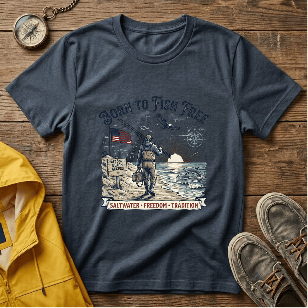 Born to Fish Free T-Shirt — Patriotic Saltwater Fishing Tee