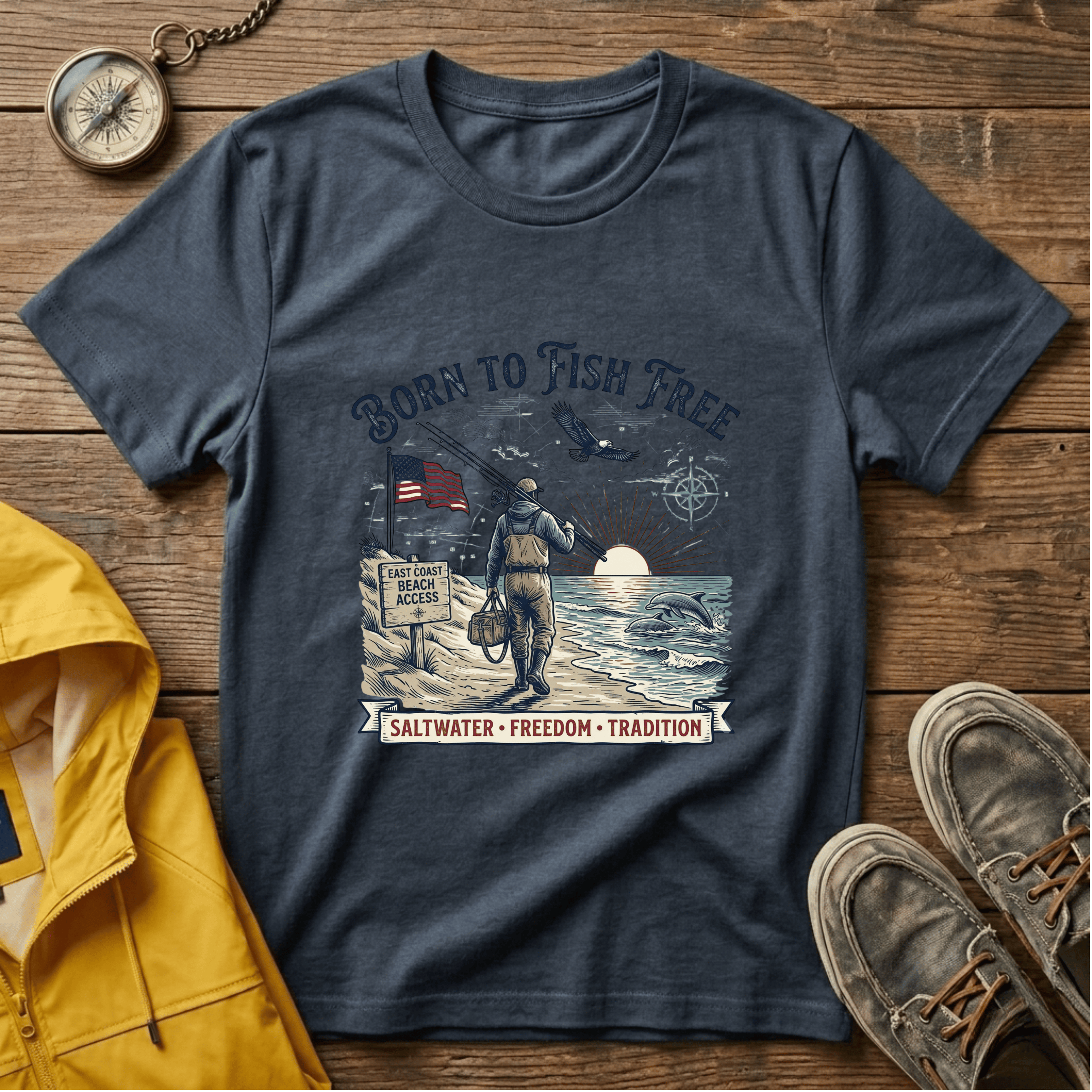 Born to Fish Free T-Shirt — Patriotic Saltwater Fishing Tee