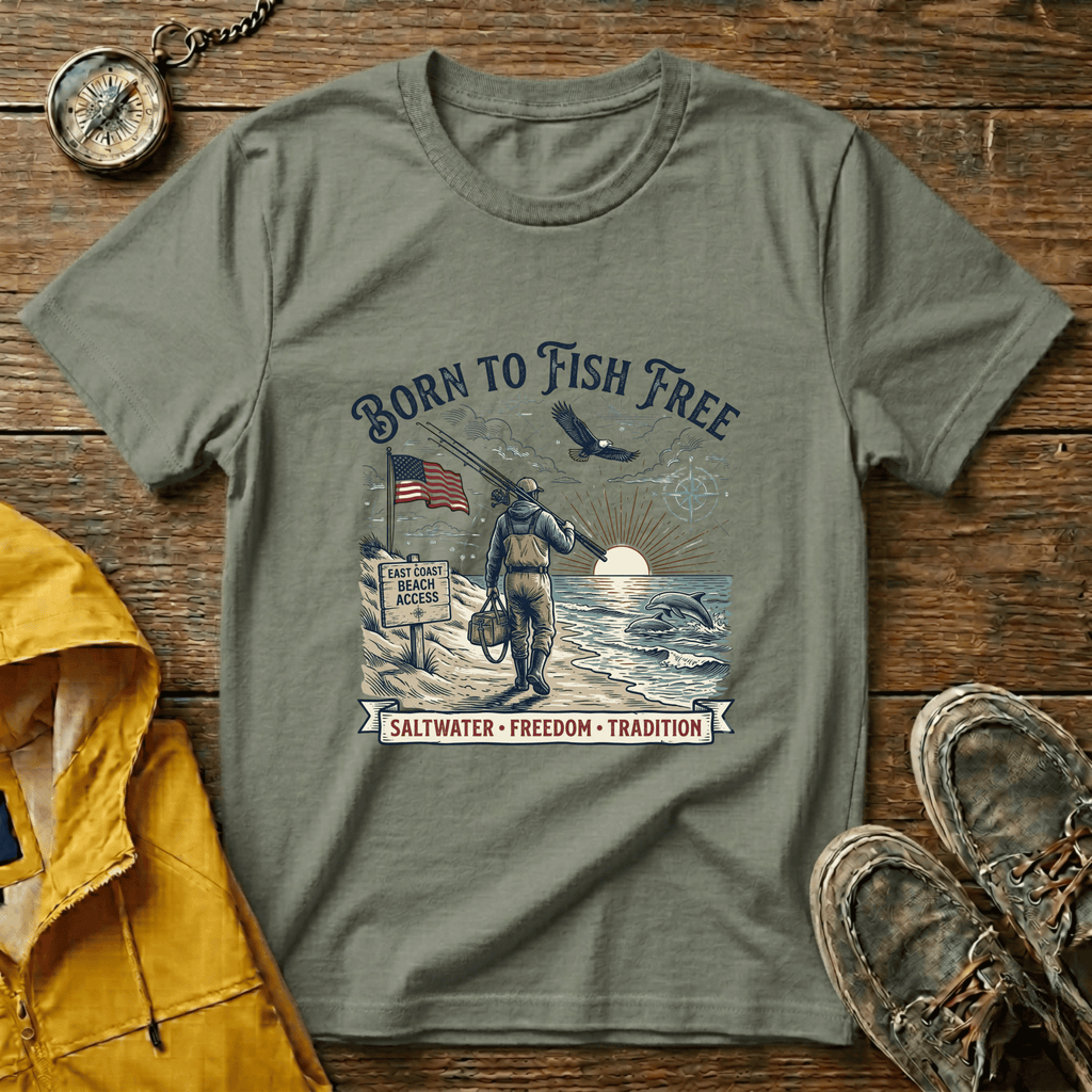 Born to Fish Free T-Shirt — Patriotic Saltwater Fishing Tee