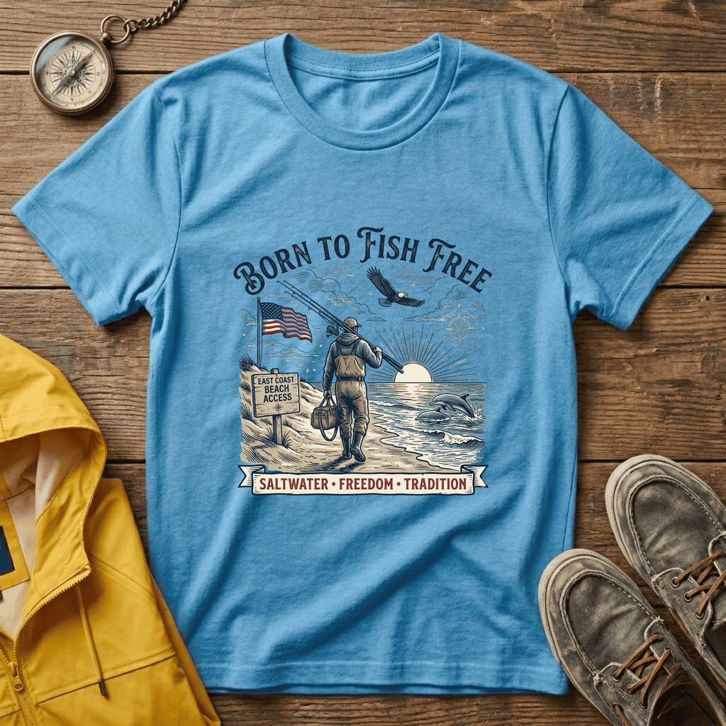 Born to Fish Free T-Shirt — Patriotic Saltwater Fishing Tee