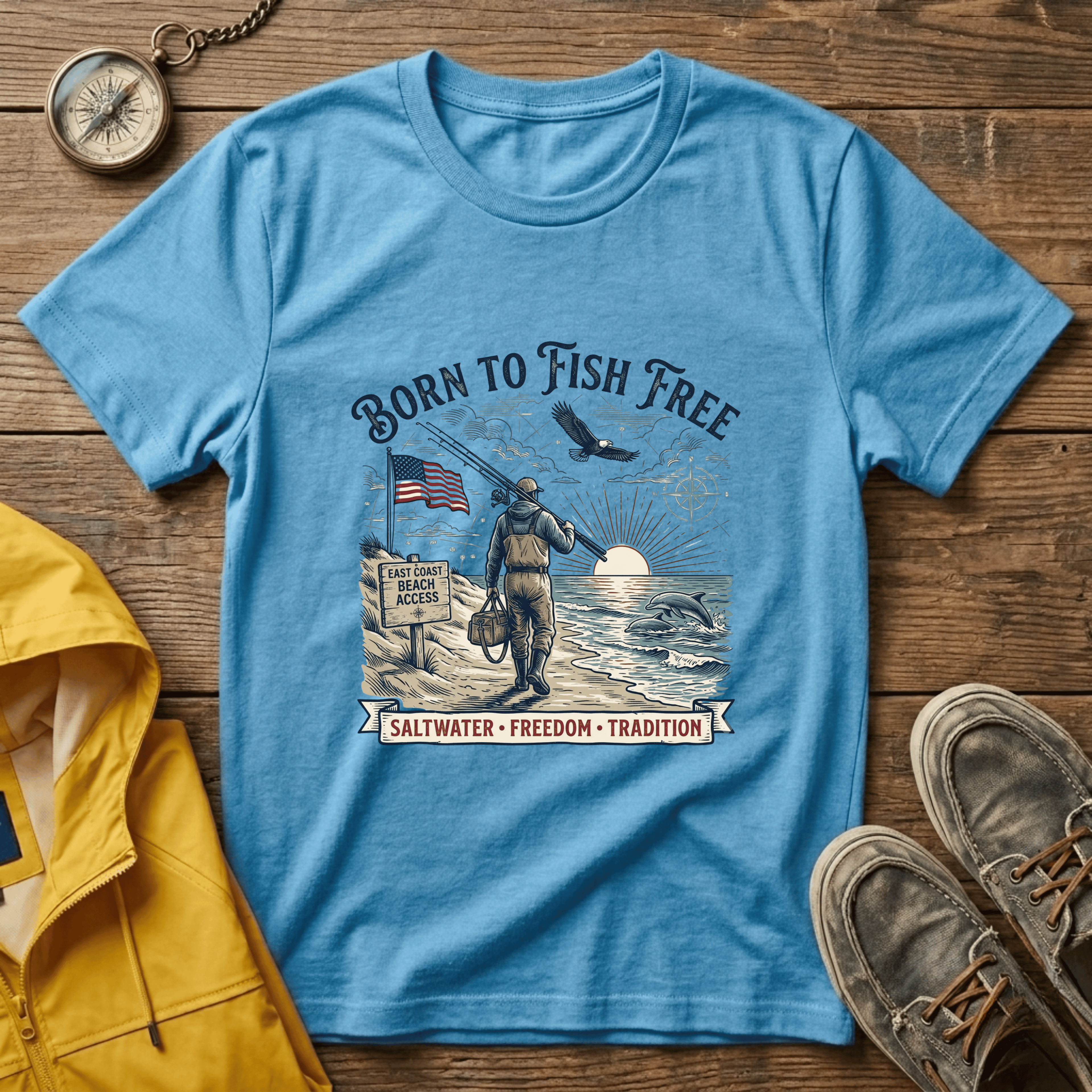 Born to Fish Free T-Shirt — Patriotic Saltwater Fishing Tee