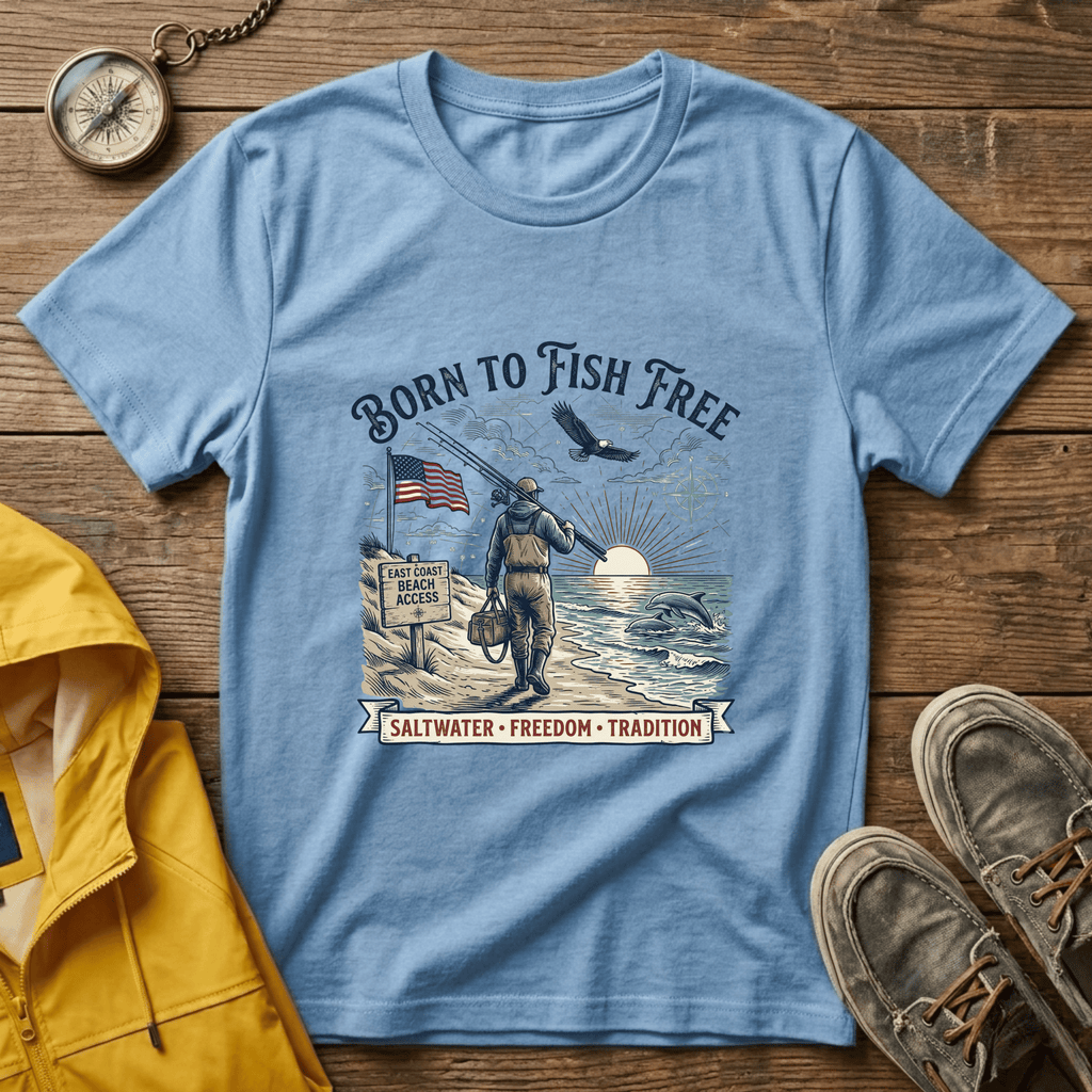 Born to Fish Free T-Shirt — Patriotic Saltwater Fishing Tee