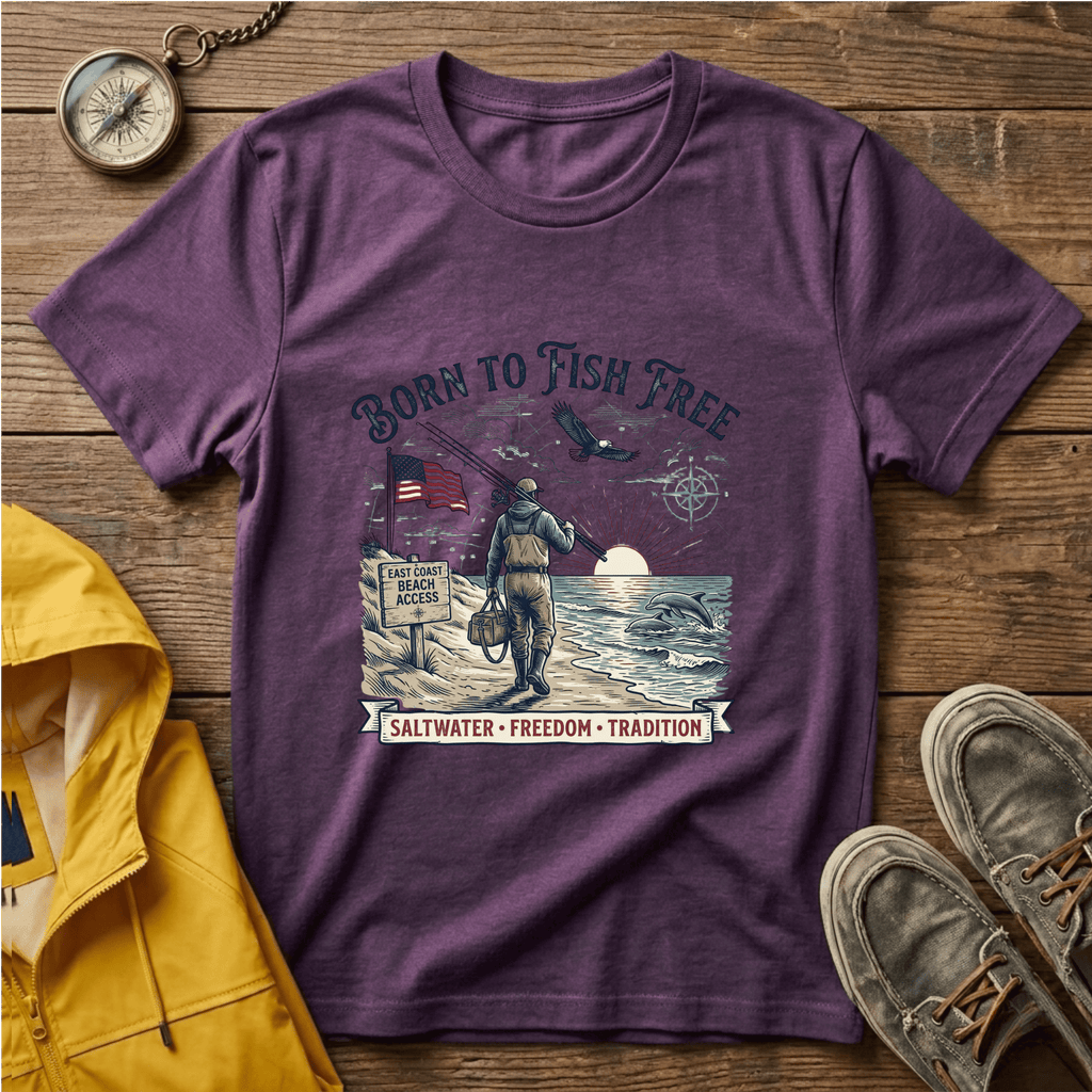 Born to Fish Free T-Shirt — Patriotic Saltwater Fishing Tee