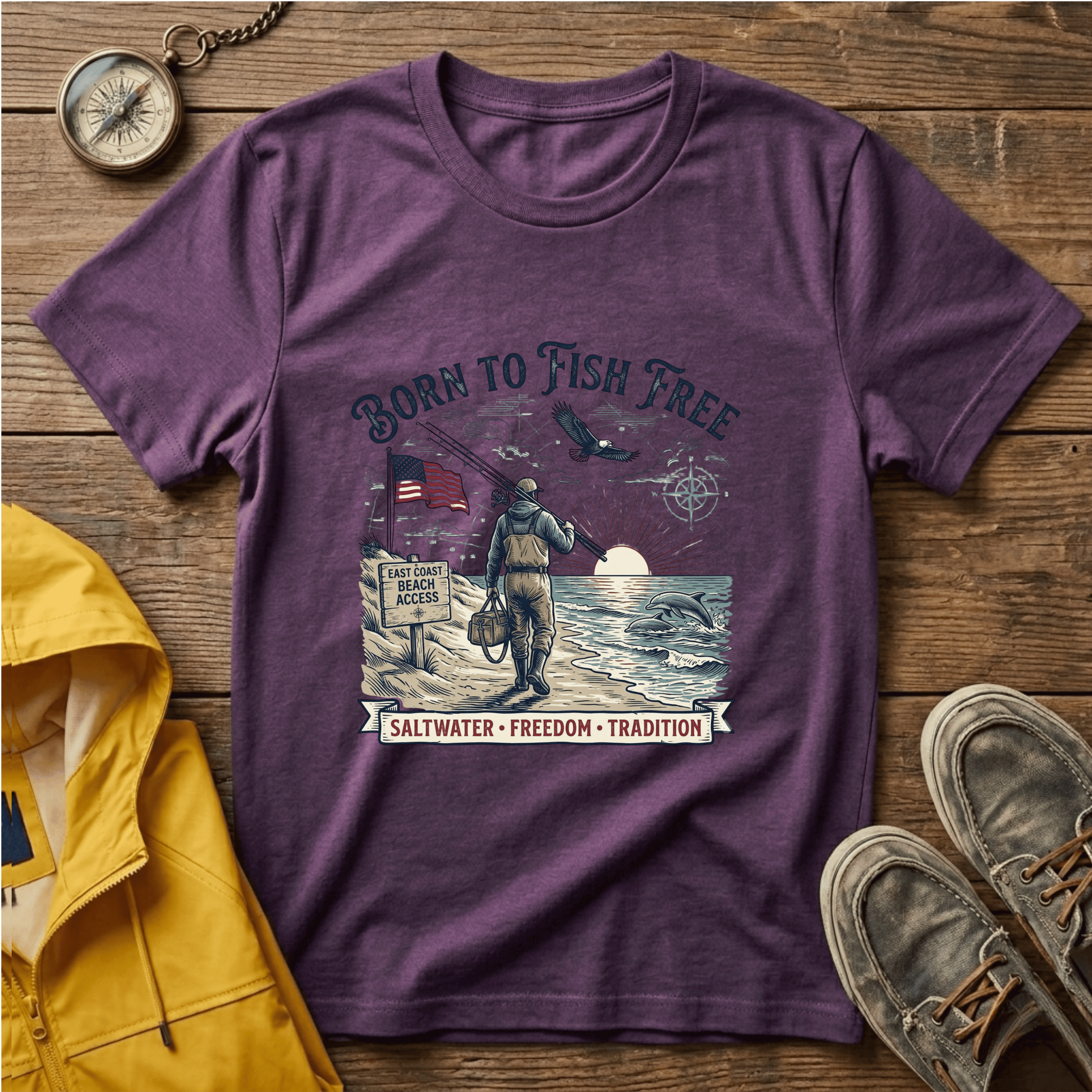 Born to Fish Free T-Shirt — Patriotic Saltwater Fishing Tee