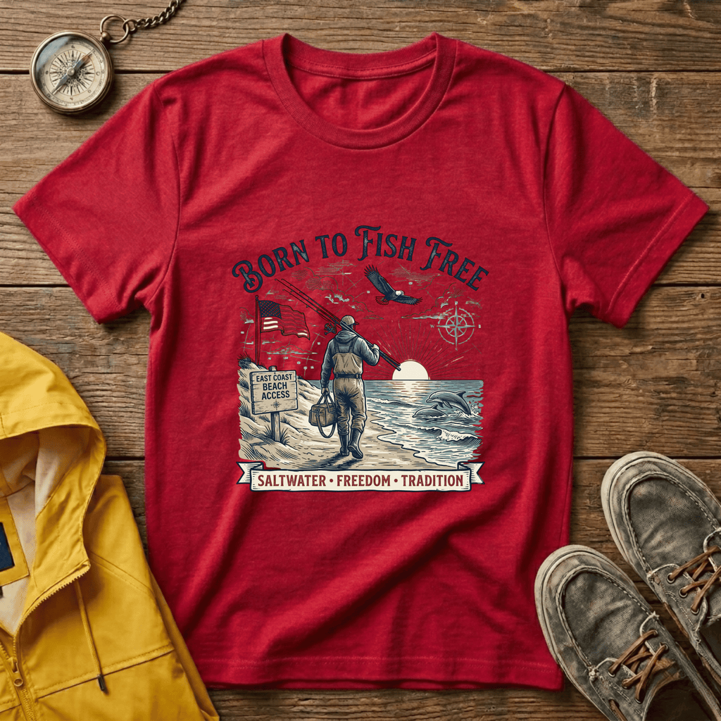 Born to Fish Free T-Shirt — Patriotic Saltwater Fishing Tee