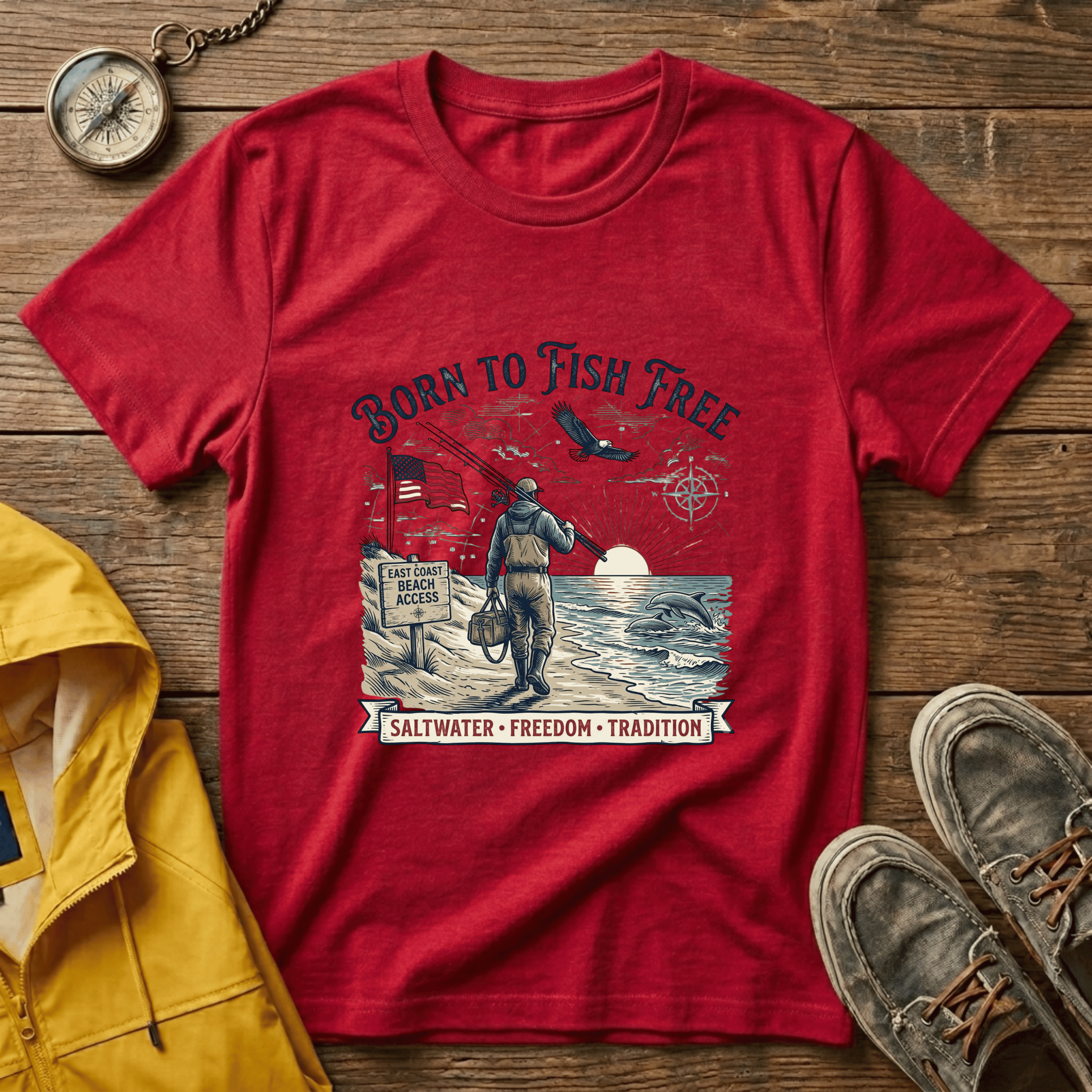 Born to Fish Free T-Shirt — Patriotic Saltwater Fishing Tee