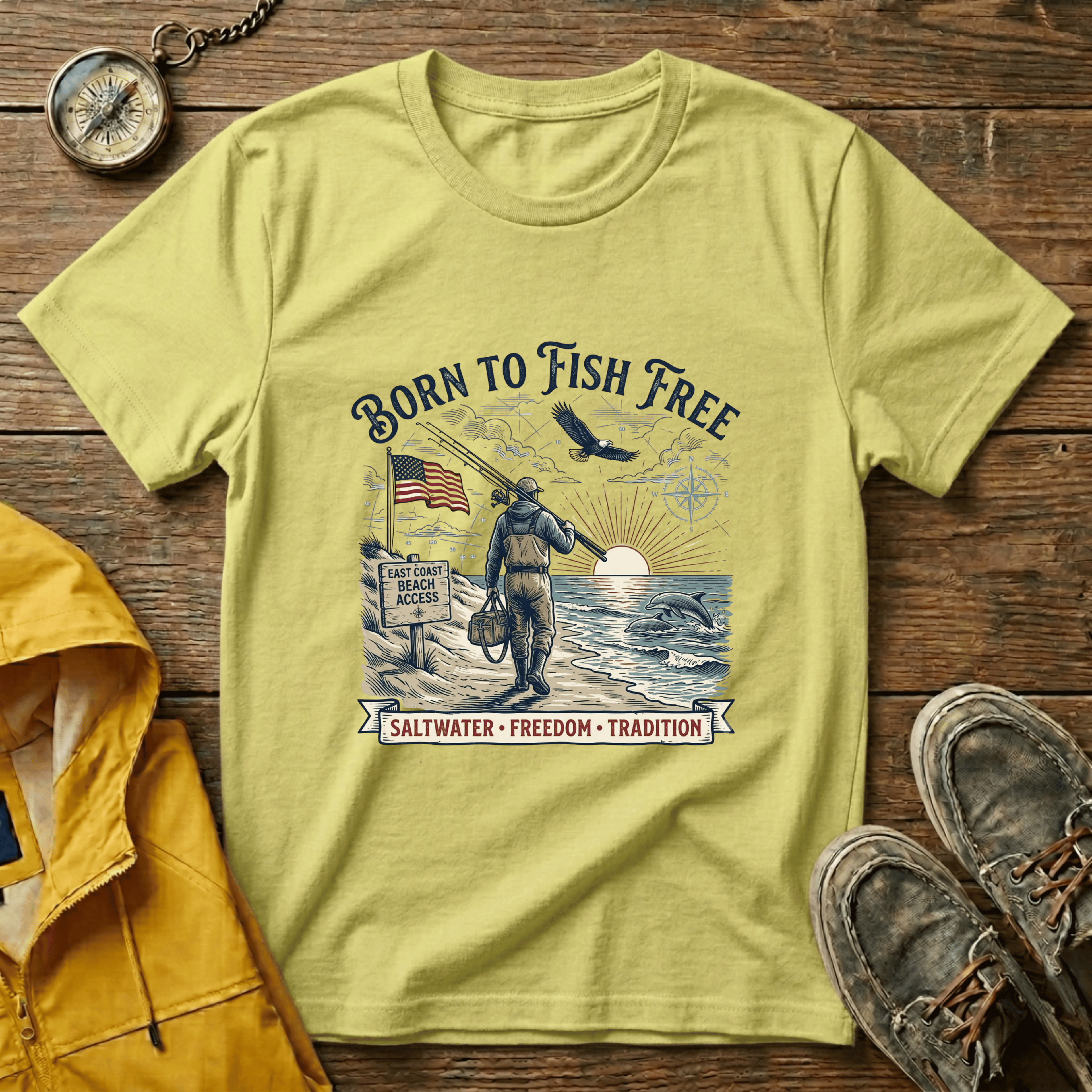 Born to Fish Free T-Shirt — Patriotic Saltwater Fishing Tee