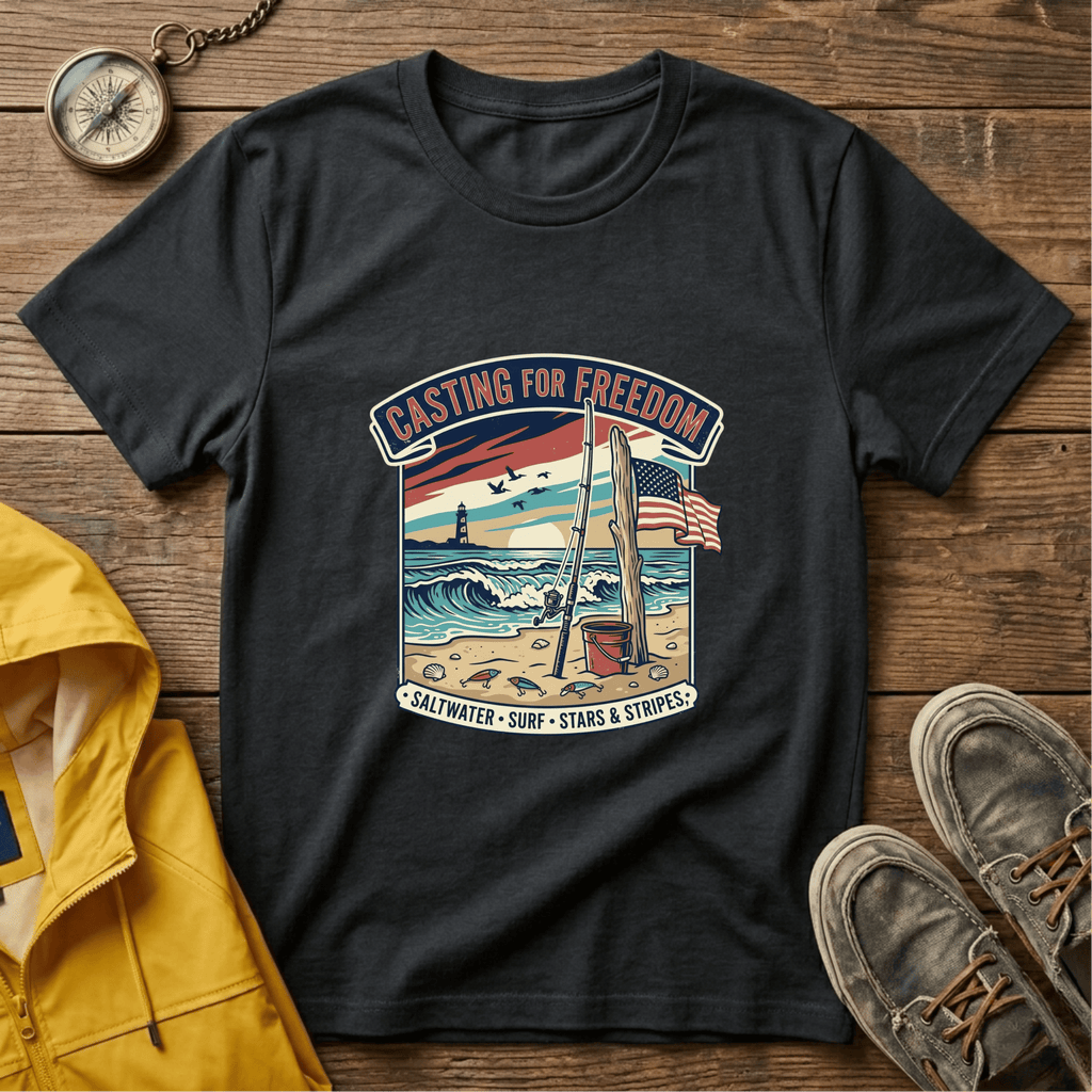 Casting for Freedom T-Shirt — Vintage Surf & Fishing Beach Tee