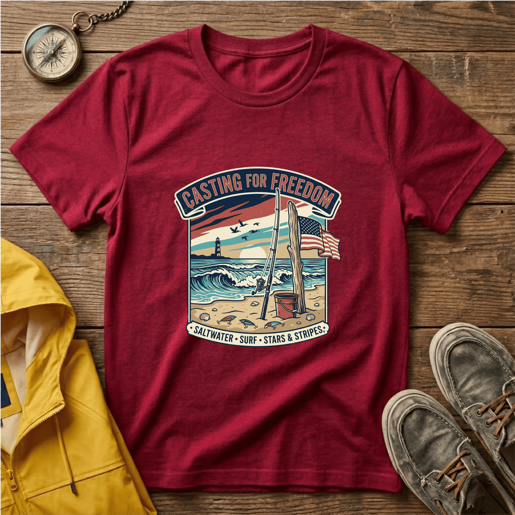 Casting for Freedom T-Shirt — Vintage Surf & Fishing Beach Tee