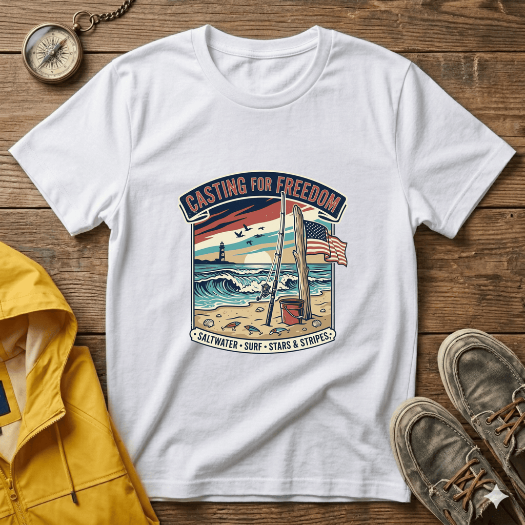 Casting for Freedom T-Shirt — Vintage Surf & Fishing Beach Tee