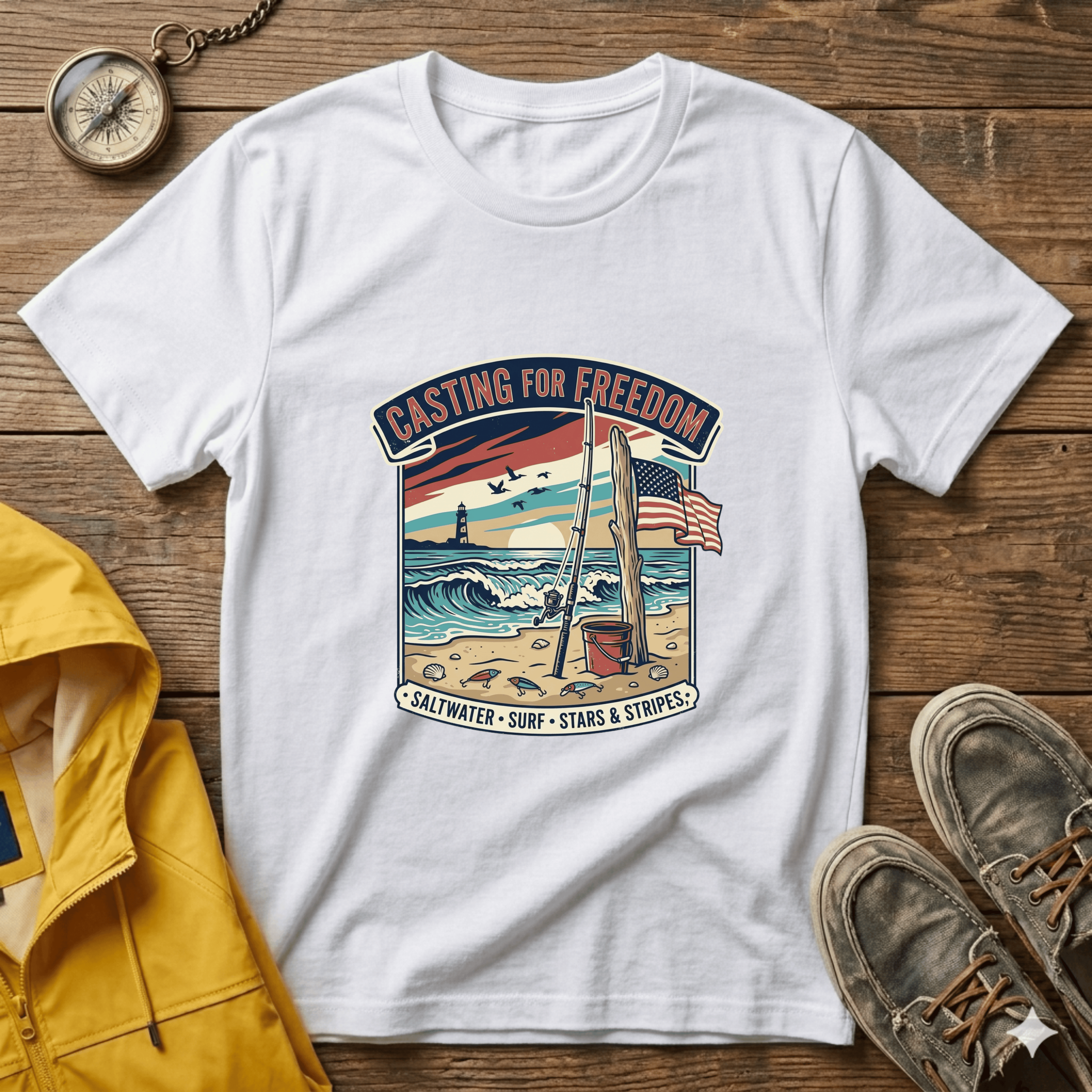 Casting for Freedom T-Shirt — Vintage Surf & Fishing Beach Tee