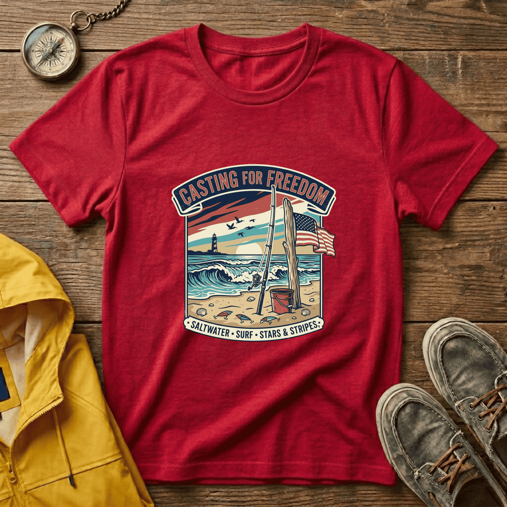 Casting for Freedom T-Shirt — Vintage Surf & Fishing Beach Tee