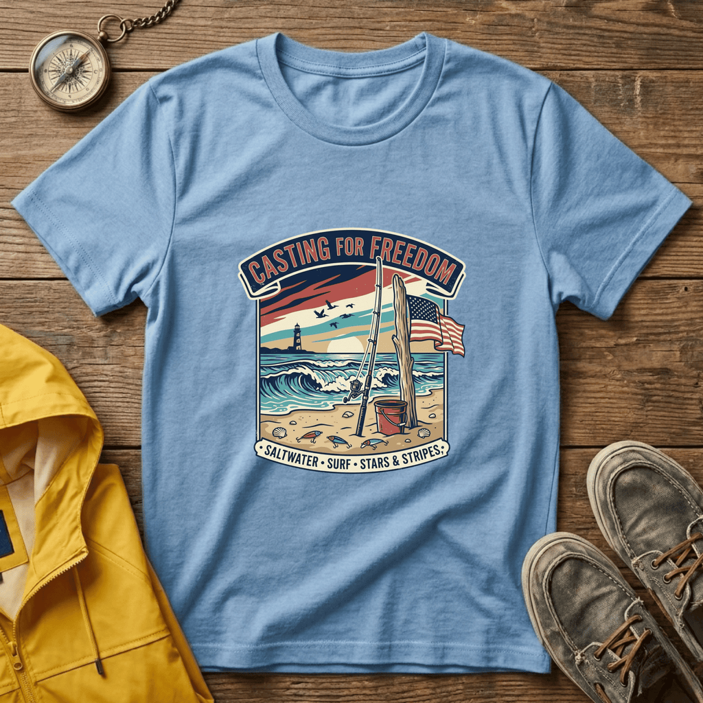 Casting for Freedom T-Shirt — Vintage Surf & Fishing Beach Tee