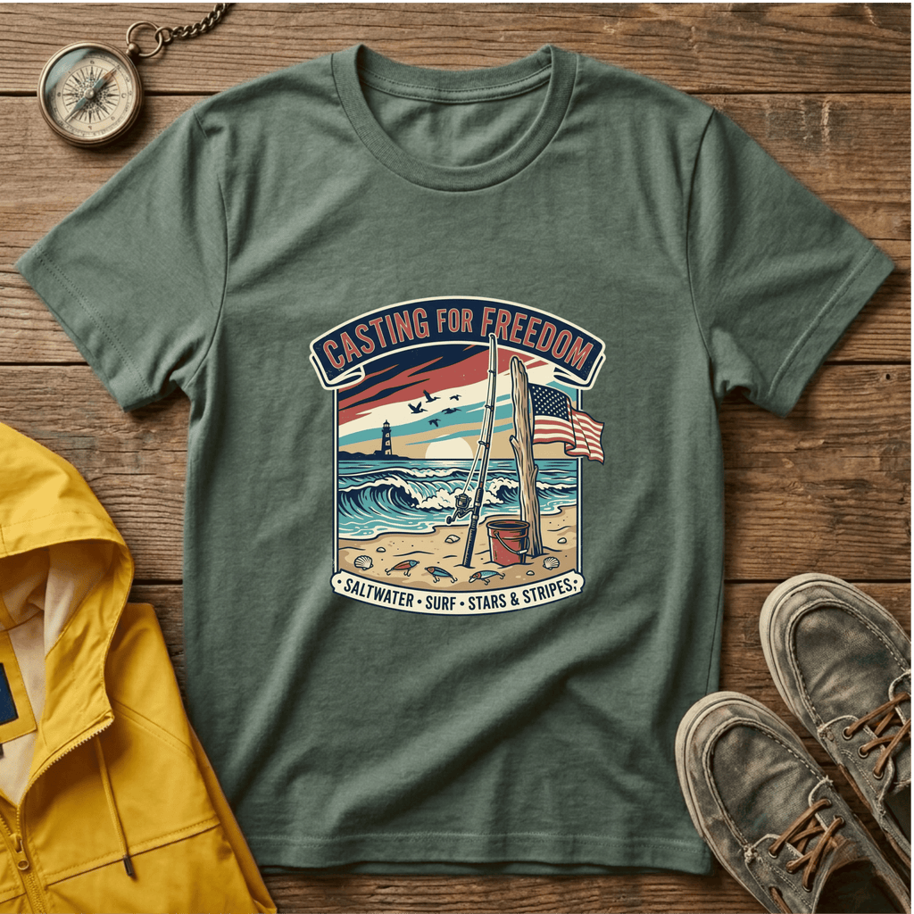 Casting for Freedom T-Shirt — Vintage Surf & Fishing Beach Tee