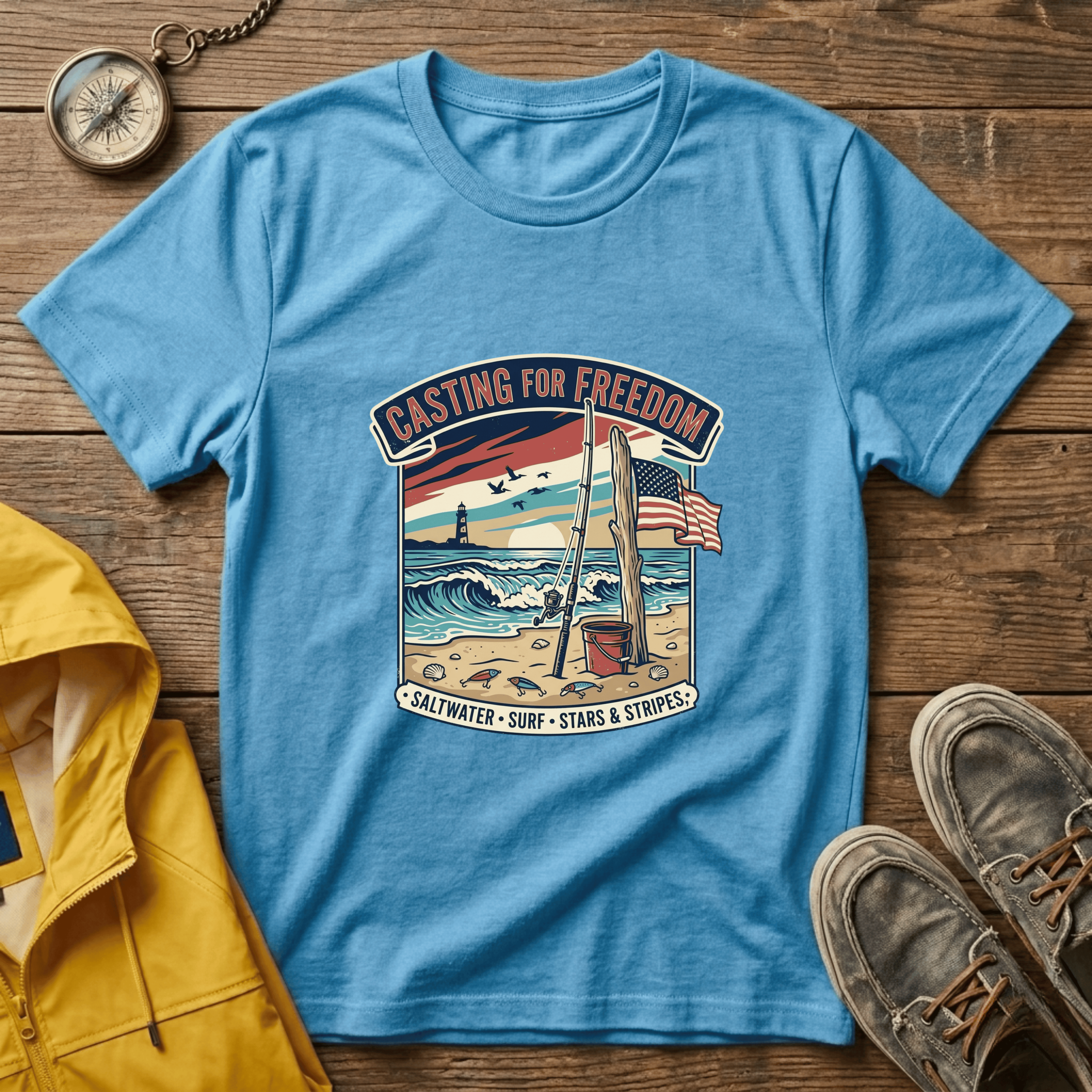 Casting for Freedom T-Shirt — Vintage Surf & Fishing Beach Tee