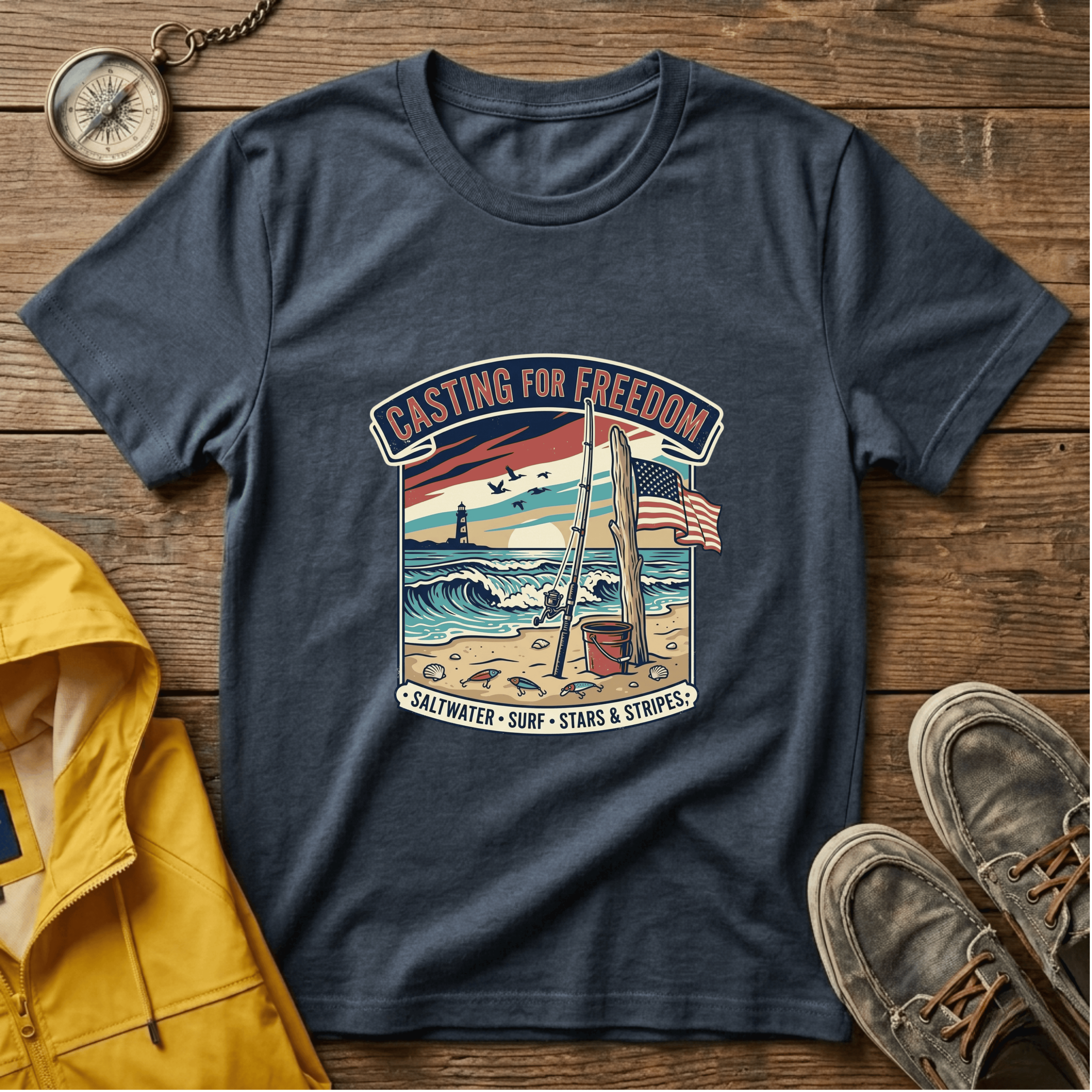 Casting for Freedom T-Shirt — Vintage Surf & Fishing Beach Tee