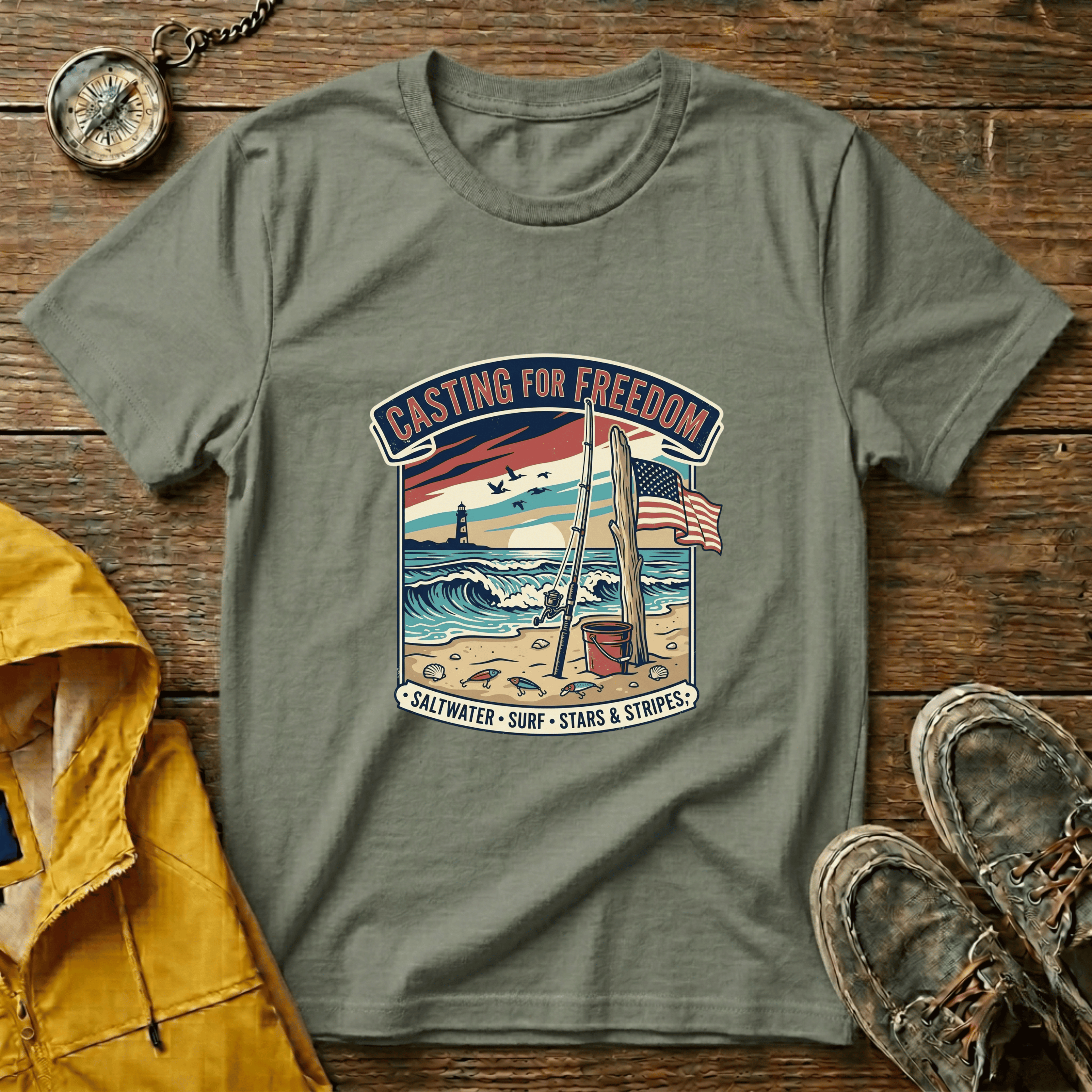 Casting for Freedom T-Shirt — Vintage Surf & Fishing Beach Tee