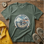Coastal Freedom Club T-Shirt — Vintage Beach Boat & American Flag Tee
