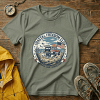 Coastal Freedom Club T-Shirt — Vintage Beach Boat & American Flag Tee