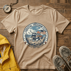 Coastal Freedom Club T-Shirt — Vintage Beach Boat & American Flag Tee