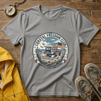 Coastal Freedom Club T-Shirt — Vintage Beach Boat & American Flag Tee